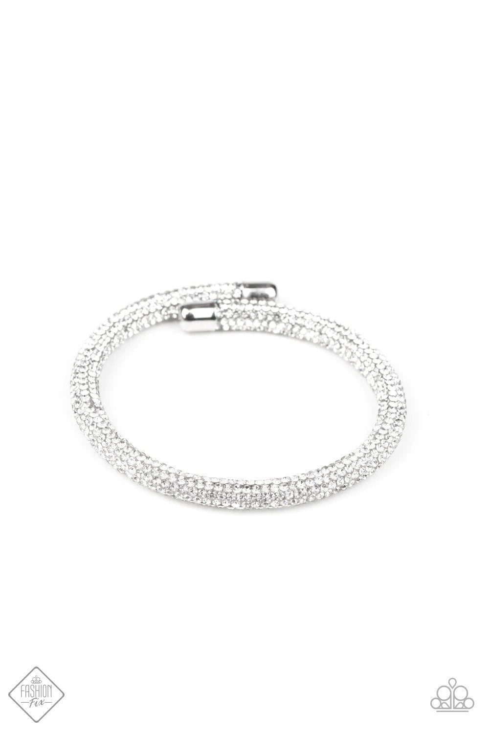 Stageworthy Sparkle White Bracelet - Paparazzi Accessories- lightbox - CarasShop.com - Paparazzi Jewelry by Cara Jewels