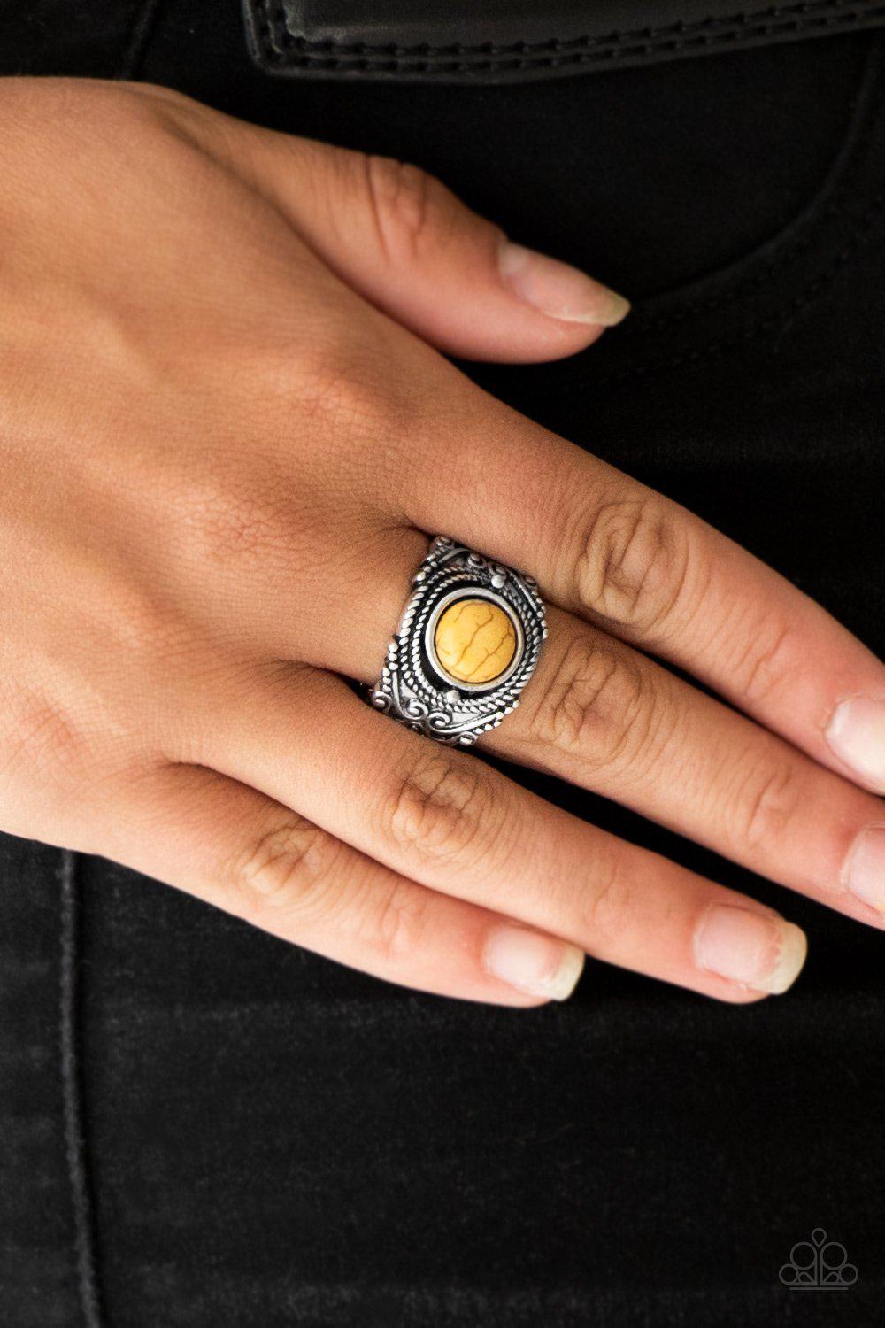 Stand Your Ground Yellow Stone Ring - Paparazzi Accessories- on model - CarasShop.com - Paparazzi Jewelry by Cara Jewels