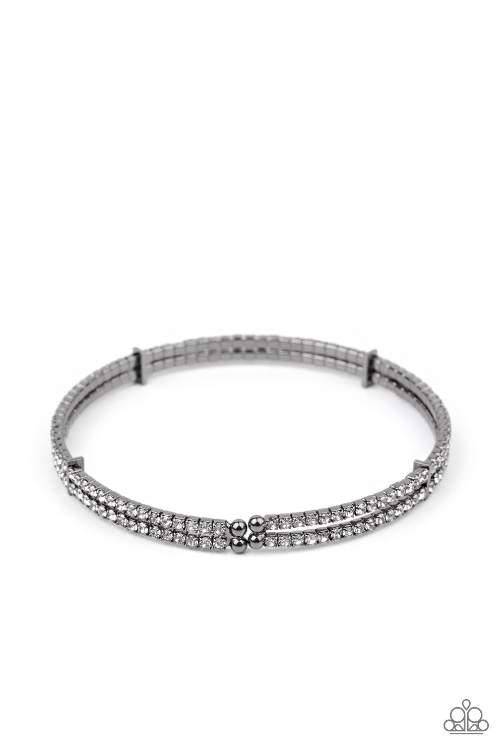 Standout Opulence Gunmetal Black and White Rhinestone Bangle Bracelet - Paparazzi Accessories- lightbox - CarasShop.com - Paparazzi Jewelry by Cara Jewels