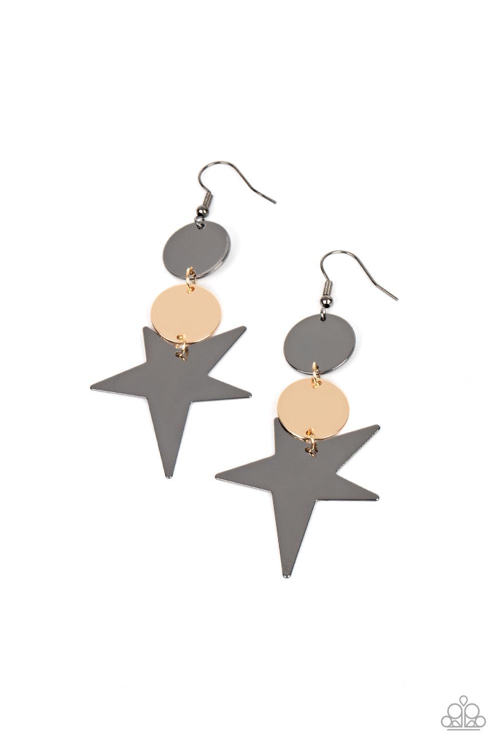 Star Bizarre Multi Gunmetal and Gold Earrings - Paparazzi Accessories- lightbox - CarasShop.com - Paparazzi Jewelry by Cara Jewels