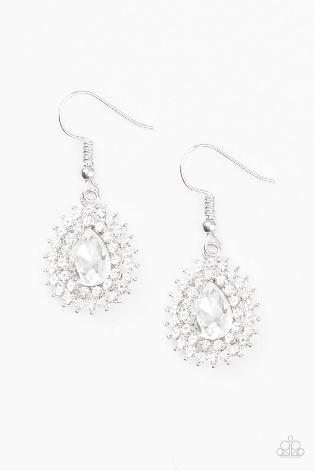 Star-Crossed Starlet White Teardrop Rhinestone Earrings - Paparazzi Accessories- lightbox - CarasShop.com - Paparazzi Jewelry by Cara Jewels