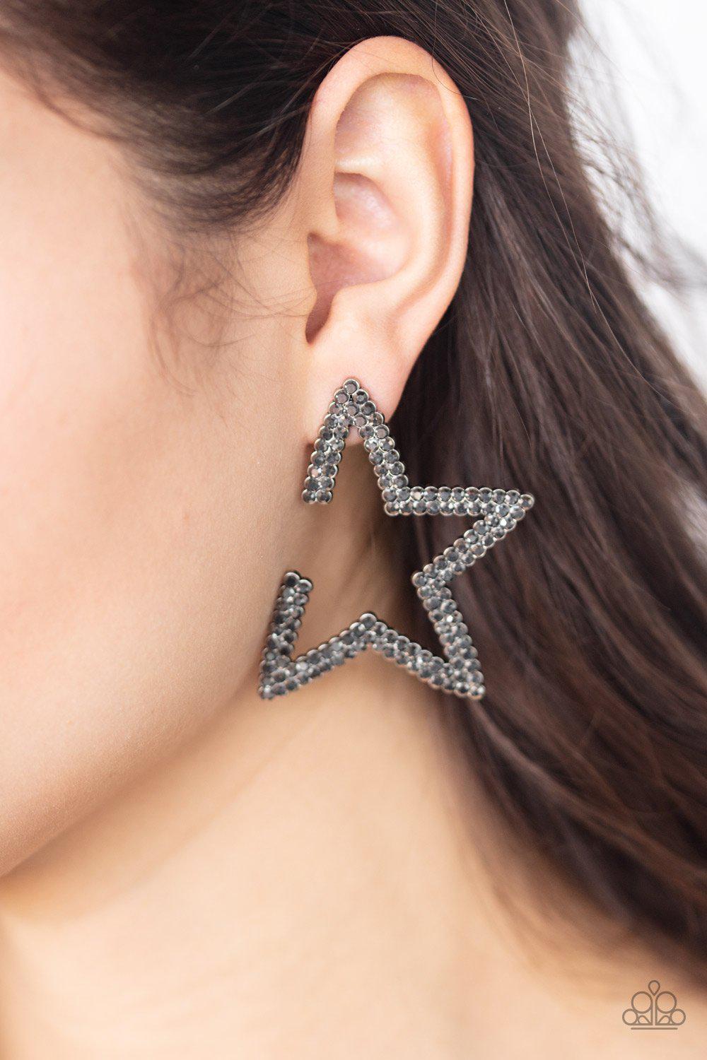 Star Player Silver Star-shaped Post Earrings - Paparazzi Accessories- lightbox - CarasShop.com - Paparazzi Jewelry by Cara Jewels
