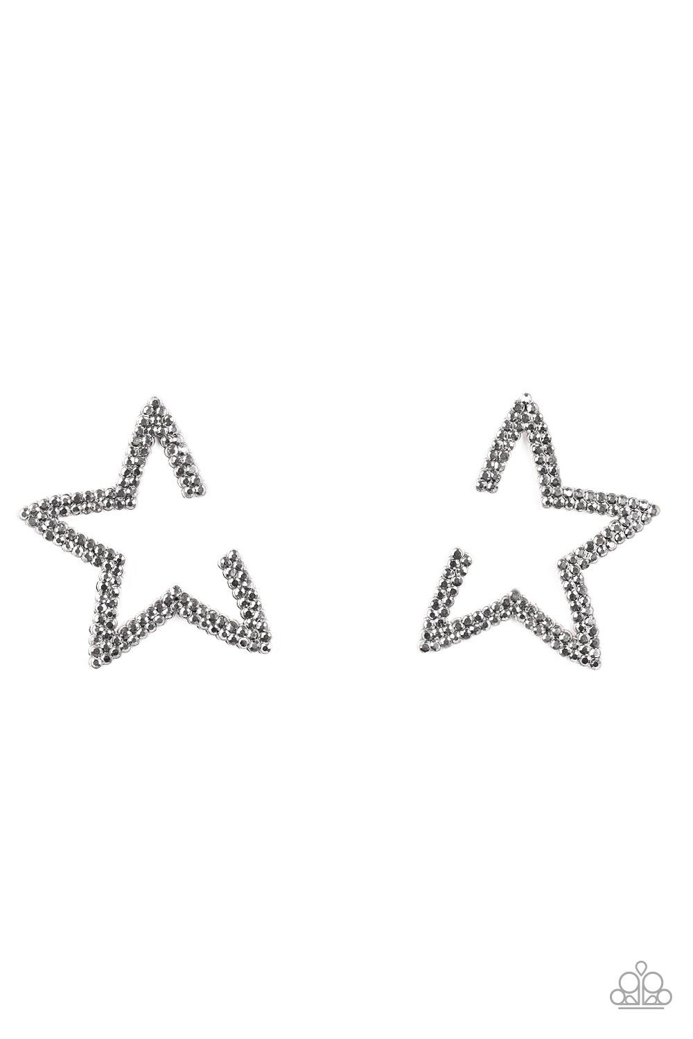 Star Player Silver Star-shaped Post Earrings - Paparazzi Accessories- on model - CarasShop.com - Paparazzi Jewelry by Cara Jewels