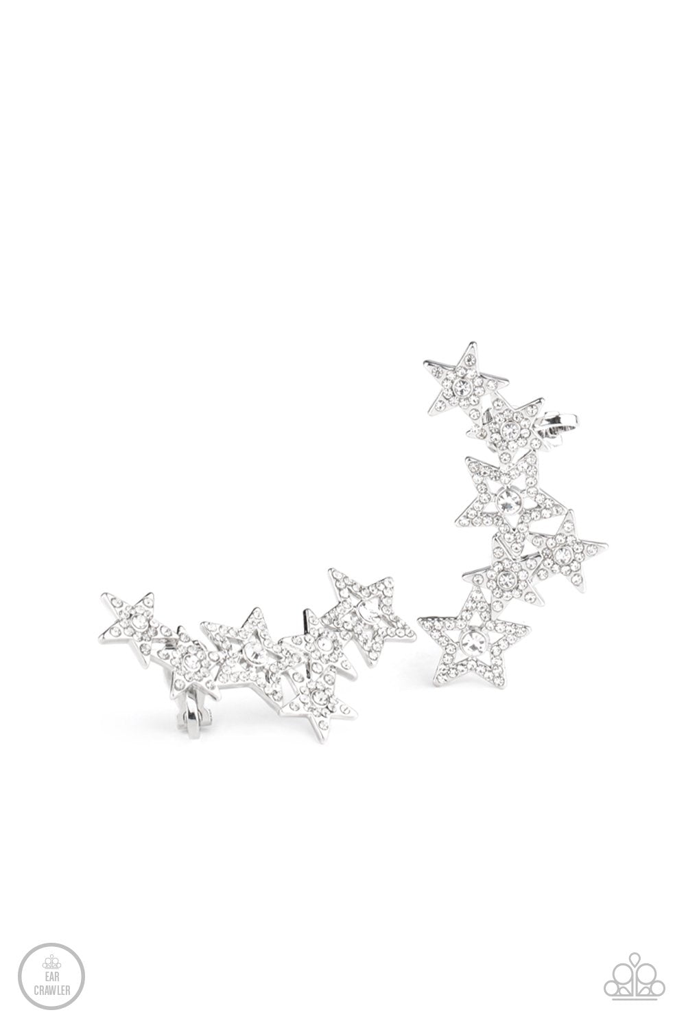Star-Spangled Shimmer White Ear Crawler Earrings - Paparazzi Accessories- lightbox - CarasShop.com - Paparazzi Jewelry by Cara Jewels