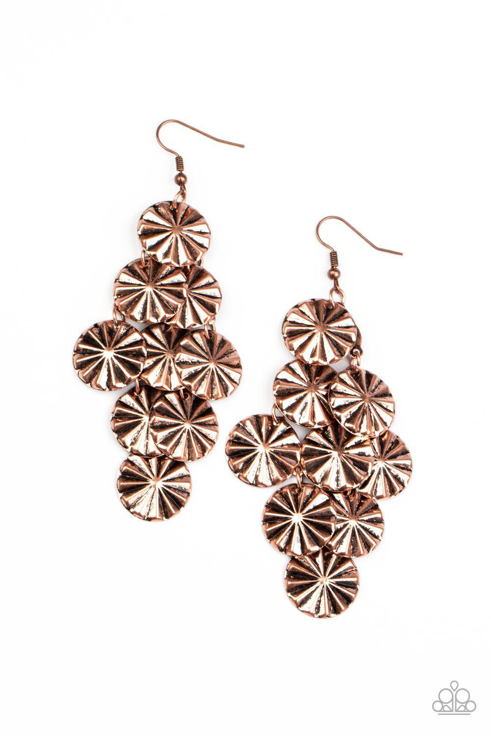 Star Spangled Shine Copper Earrings - Paparazzi Accessories- lightbox - CarasShop.com - Paparazzi Jewelry by Cara Jewels