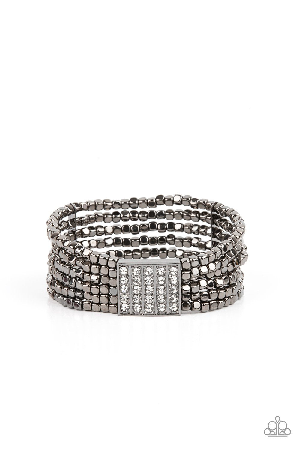 Star-Studded Showcase Gunmetal Black and White Rhinestone Bracelet - Paparazzi Accessories- lightbox - CarasShop.com - Paparazzi Jewelry by Cara Jewels