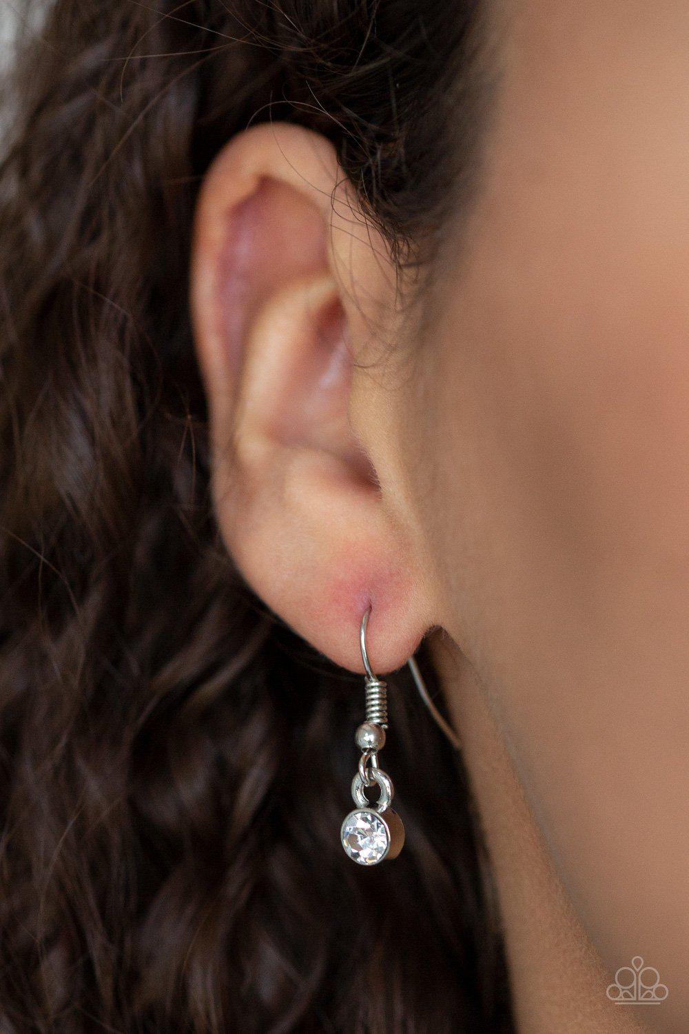 Stardust Silver and White Rhinestone Necklace - Paparazzi Accessories - free matching earrings -CarasShop.com - Paparazzi Jewelry by Cara Jewels