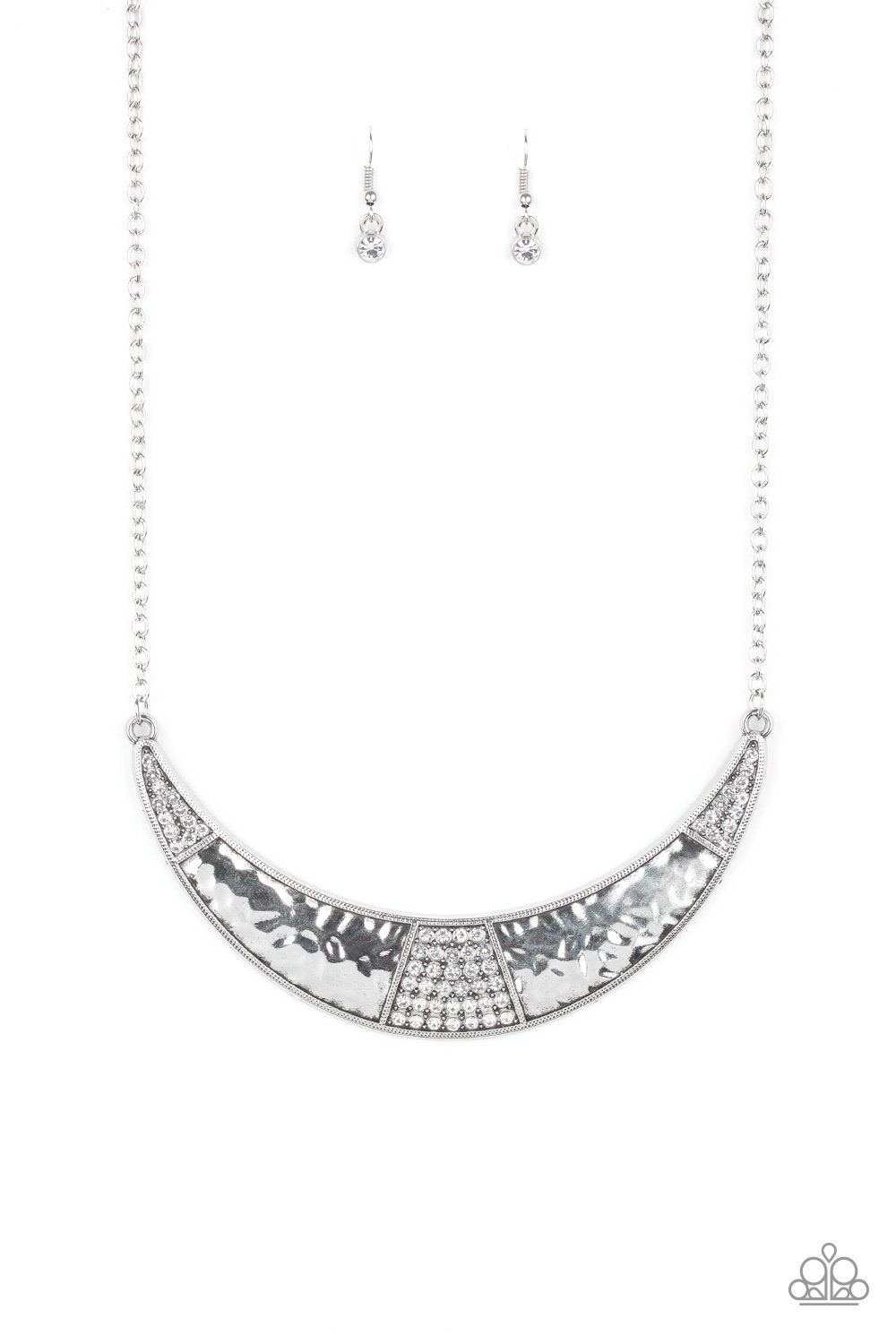 Stardust Silver and White Rhinestone Necklace - Paparazzi Accessories- on model - CarasShop.com - Paparazzi Jewelry by Cara Jewels