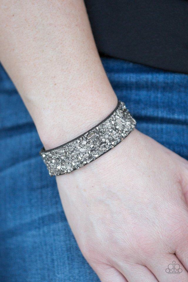 Stardust Sparkle Silver and Black Crushed Stone Urban Wrap Snap Bracelet - Paparazzi Accessories- lightbox - CarasShop.com - Paparazzi Jewelry by Cara Jewels