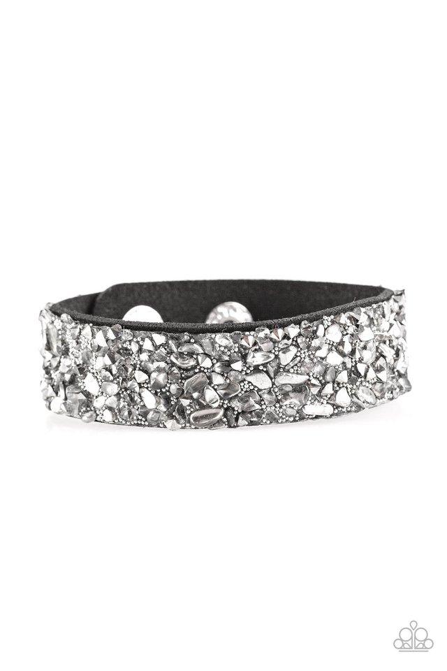 Stardust Sparkle Silver and Black Crushed Stone Urban Wrap Snap Bracelet - Paparazzi Accessories- on model - CarasShop.com - Paparazzi Jewelry by Cara Jewels