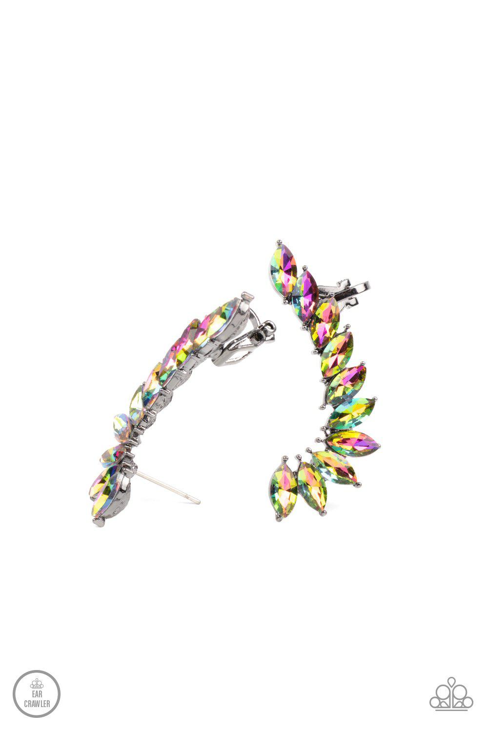 Stargazer Glamour Multi Oil Spill Rhinestone Ear Crawler Earrings - Paparazzi Accessories- lightbox - CarasShop.com - Paparazzi Jewelry by Cara Jewels