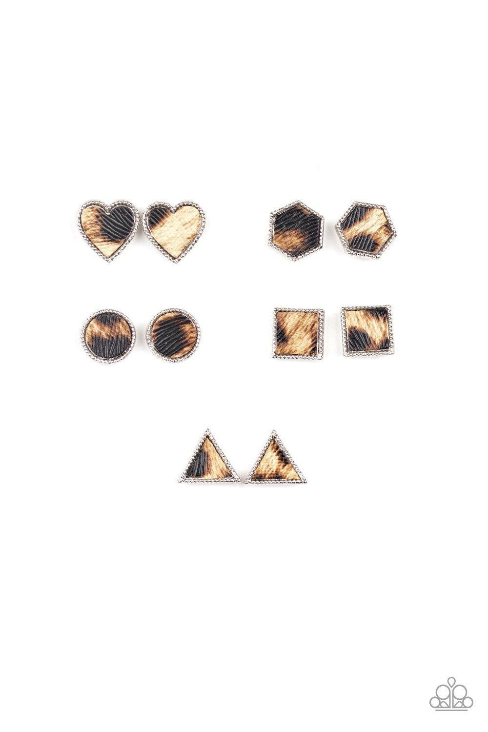 Starlet Shimmer Children's Animal Print Post Earrings - Paparazzi Accessories (Set of 5)- on model - CarasShop.com - Paparazzi Jewelry by Cara Jewels