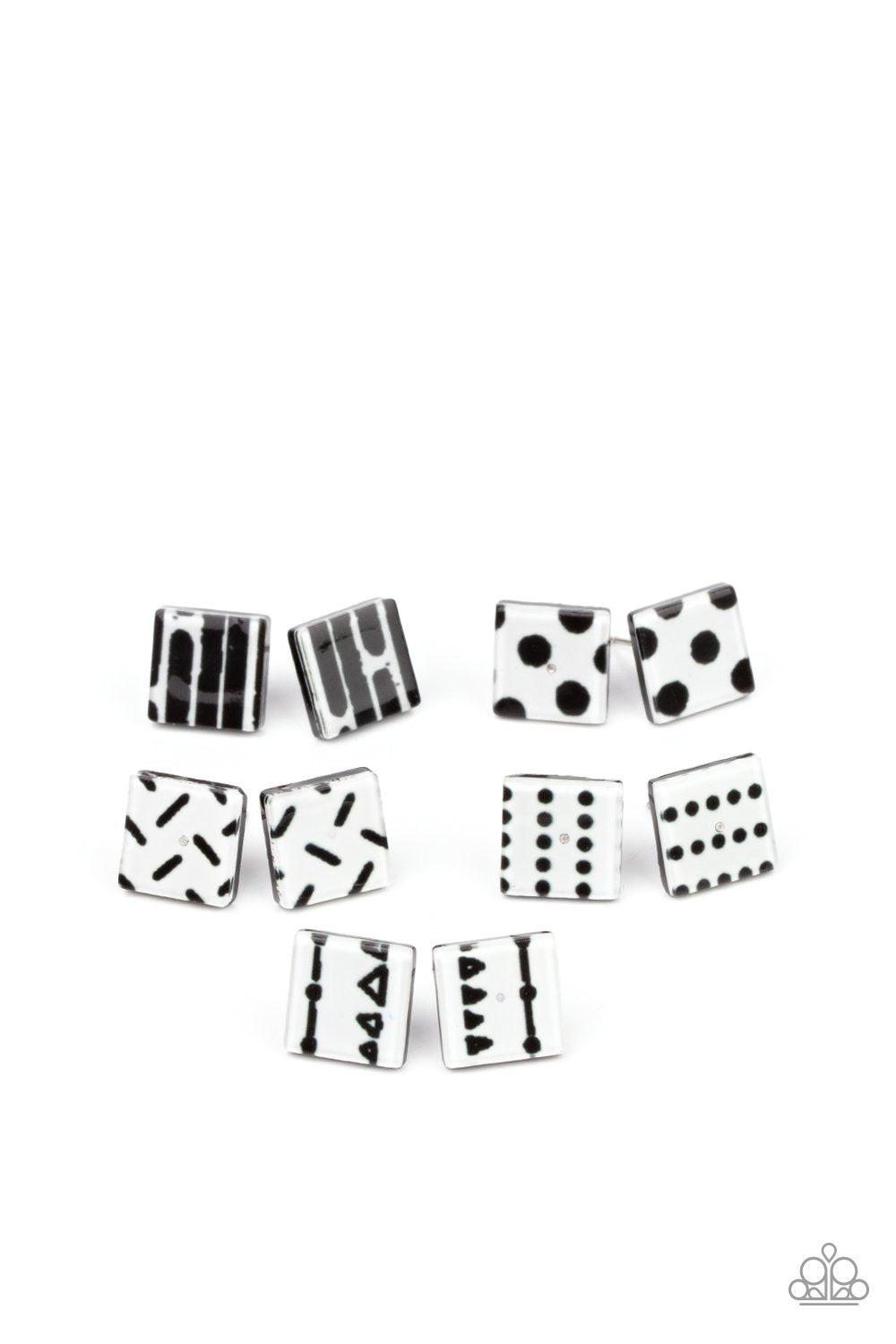 Starlet Shimmer Children's Black and White Post Earrings - Paparazzi Accessories (set of 5 pairs) - Full set -CarasShop.com - Paparazzi Jewelry by Cara Jewels