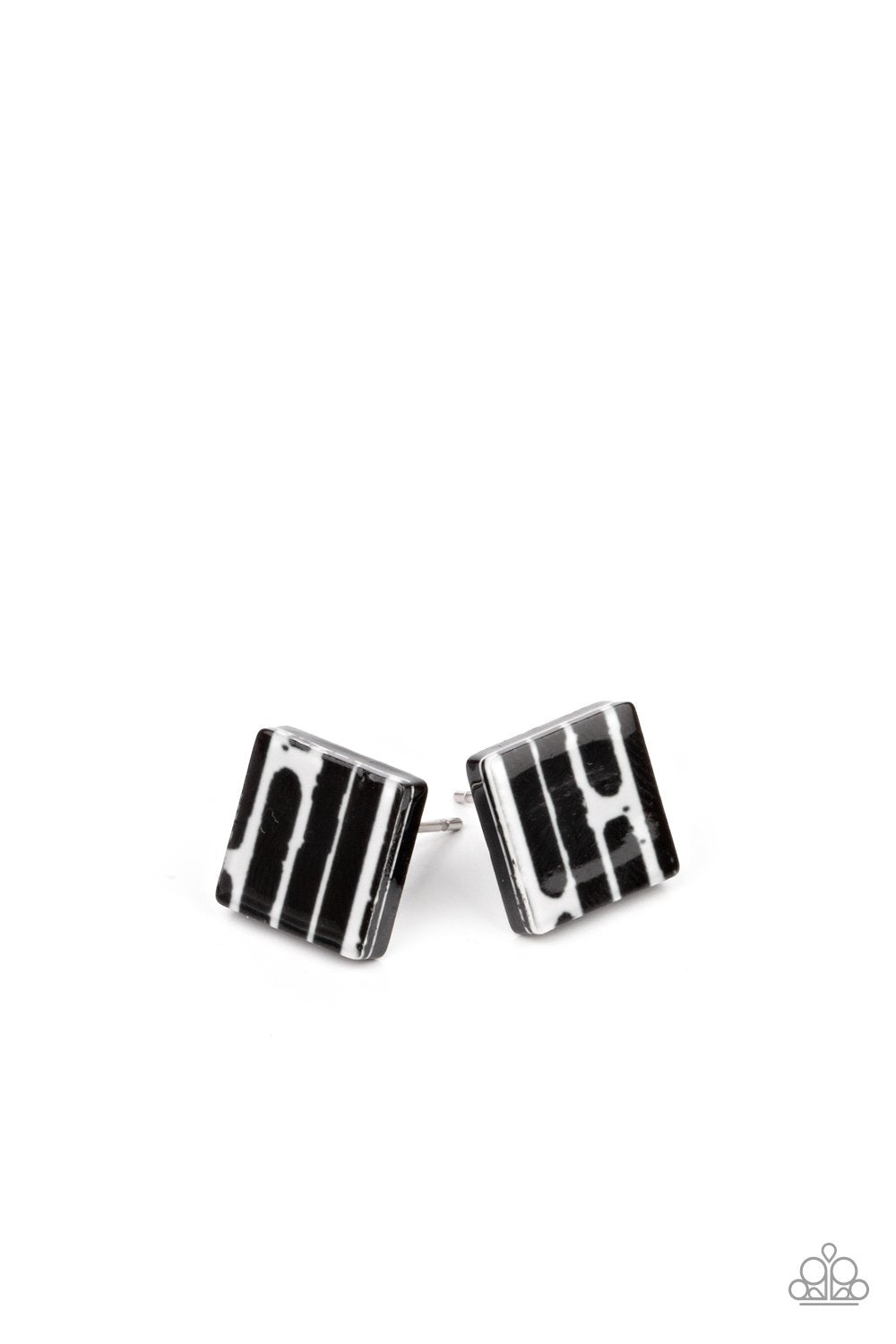 Starlet Shimmer Children's Black and White Post Earrings - Paparazzi Accessories (set of 5 pairs)- on model - CarasShop.com - Paparazzi Jewelry by Cara Jewels