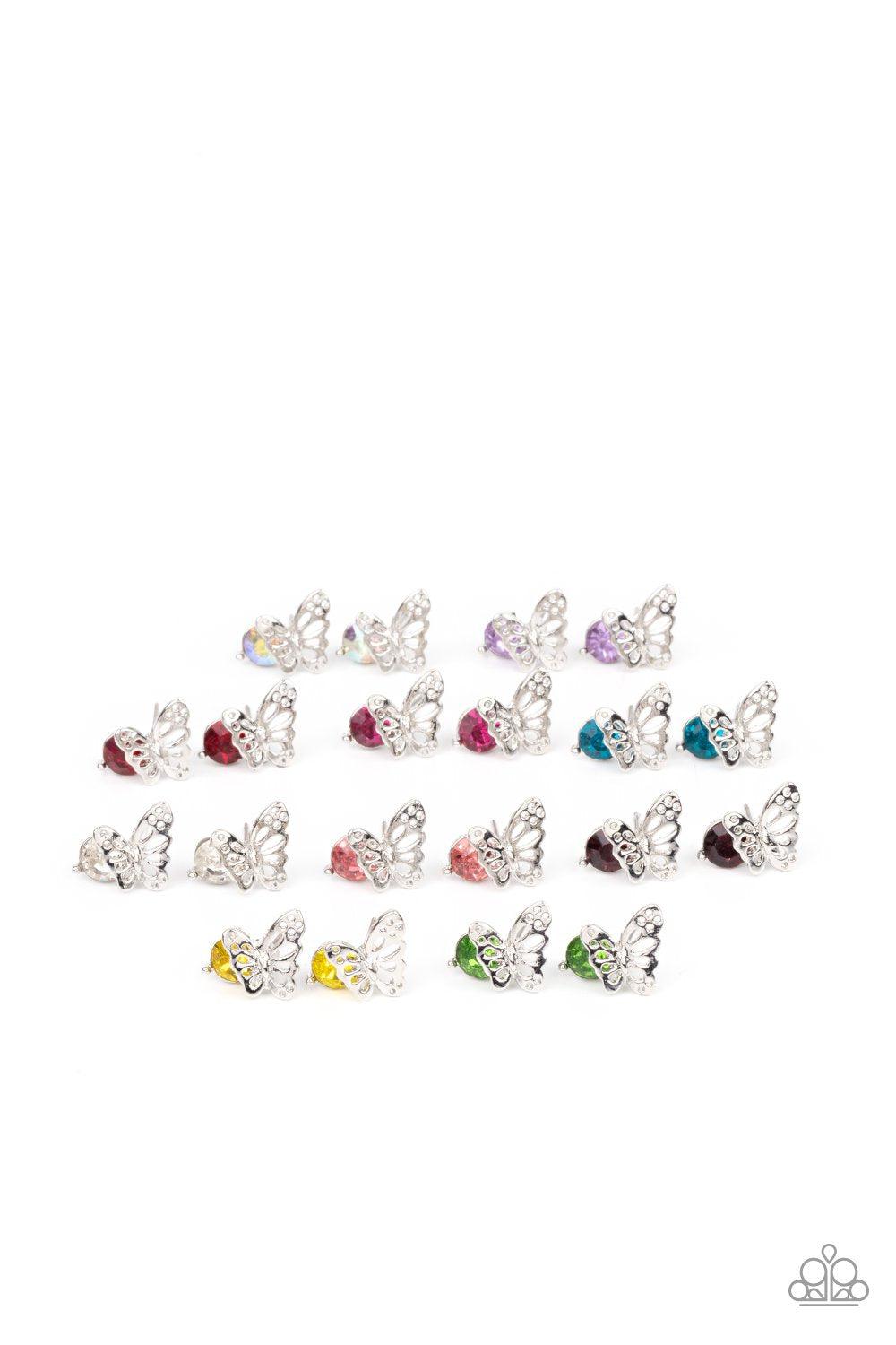 Starlet Shimmer Children's Butterfly and Rhinestone Post Earrings - Paparazzi Accessories (set of 10 pairs) - Full set -CarasShop.com - Paparazzi Jewelry by Cara Jewels