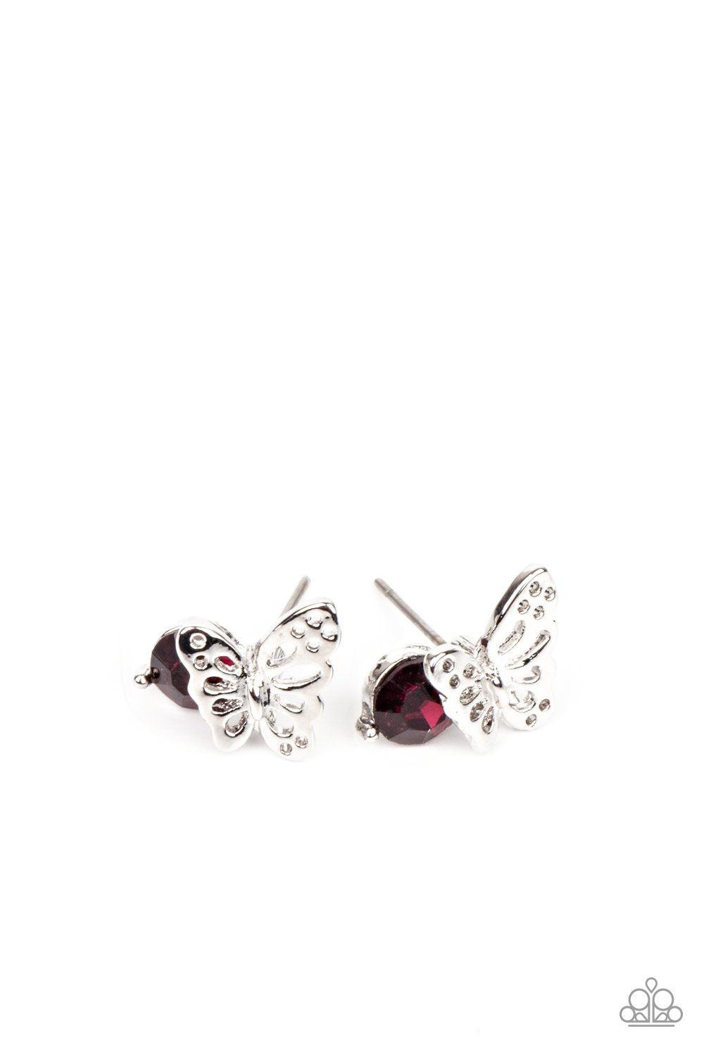 Starlet Shimmer Children's Butterfly and Rhinestone Post Earrings - Paparazzi Accessories (set of 10 pairs)- on model - CarasShop.com - Paparazzi Jewelry by Cara Jewels