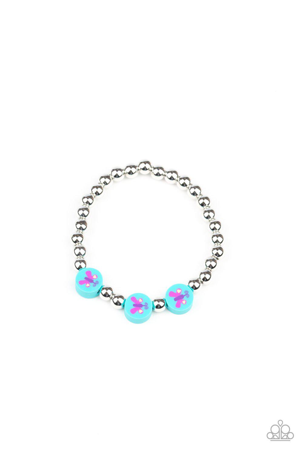 Starlet Shimmer Children's Butterfly Bead Bracelets - Paparazzi Accessories (set of 5)- on model - CarasShop.com - Paparazzi Jewelry by Cara Jewels