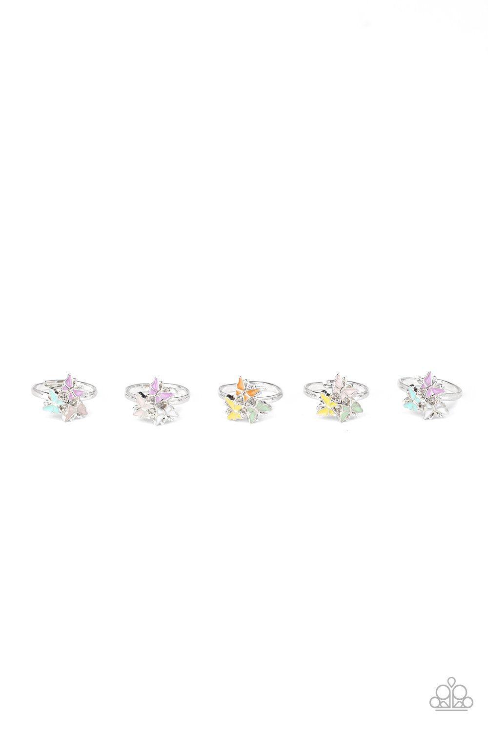 Starlet Shimmer Children's Butterfly Trio Rings - Paparazzi Accessories (set of 5)- on model - CarasShop.com - Paparazzi Jewelry by Cara Jewels