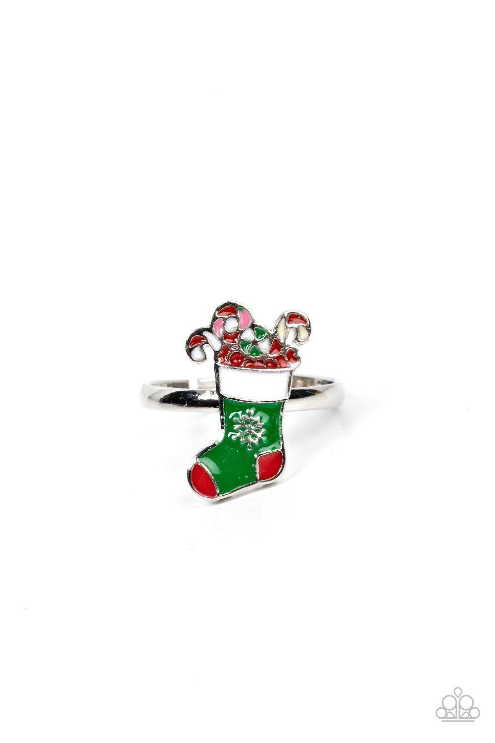 Starlet Shimmer Children's Christmas Holiday Themed Rings 2021 - Paparazzi Accessories (set of 5)- on model - CarasShop.com - Paparazzi Jewelry by Cara Jewels