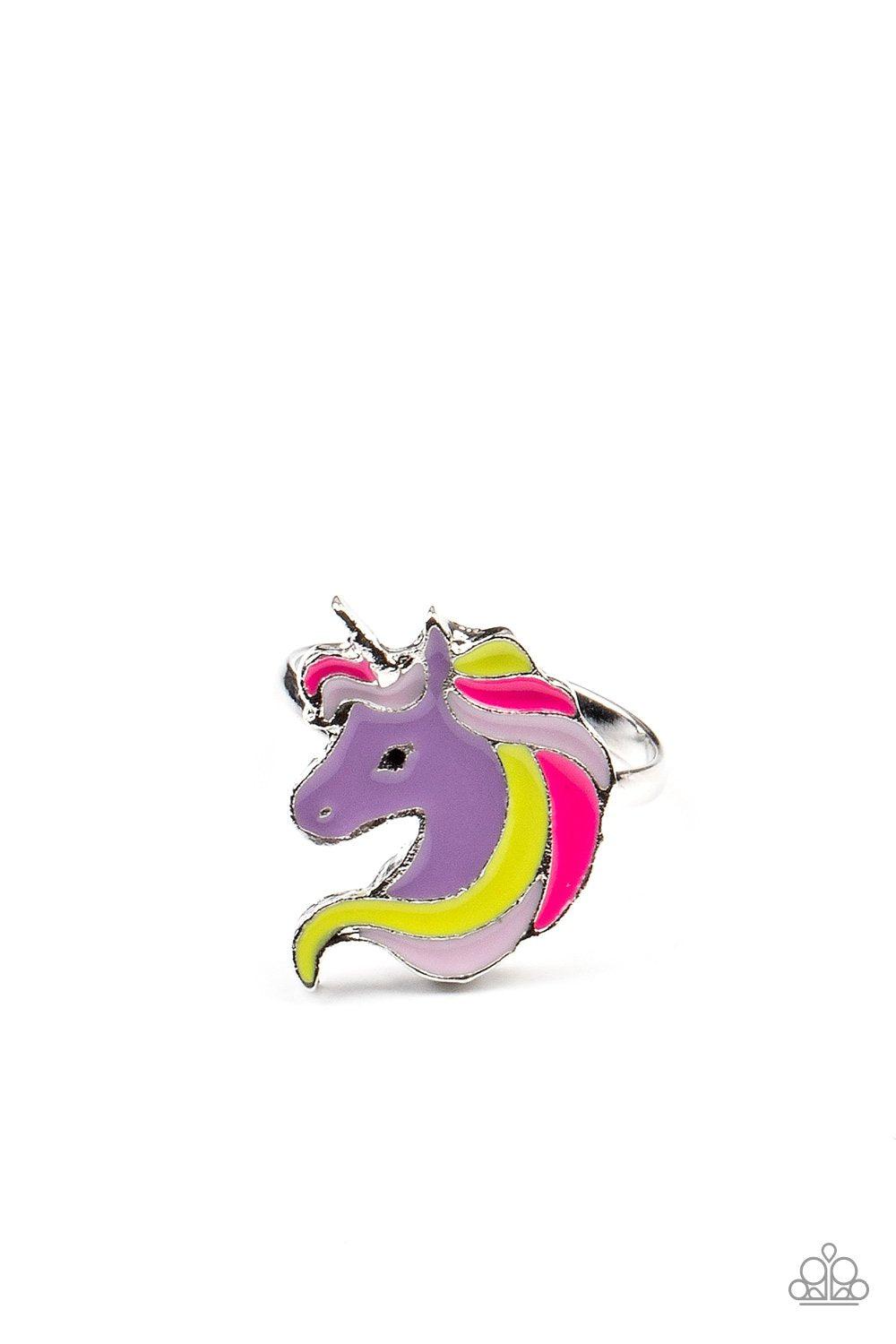 Starlet Shimmer Children's Colorful Unicorn Rings - Paparazzi Accessories (set of 5)- on model - CarasShop.com - Paparazzi Jewelry by Cara Jewels