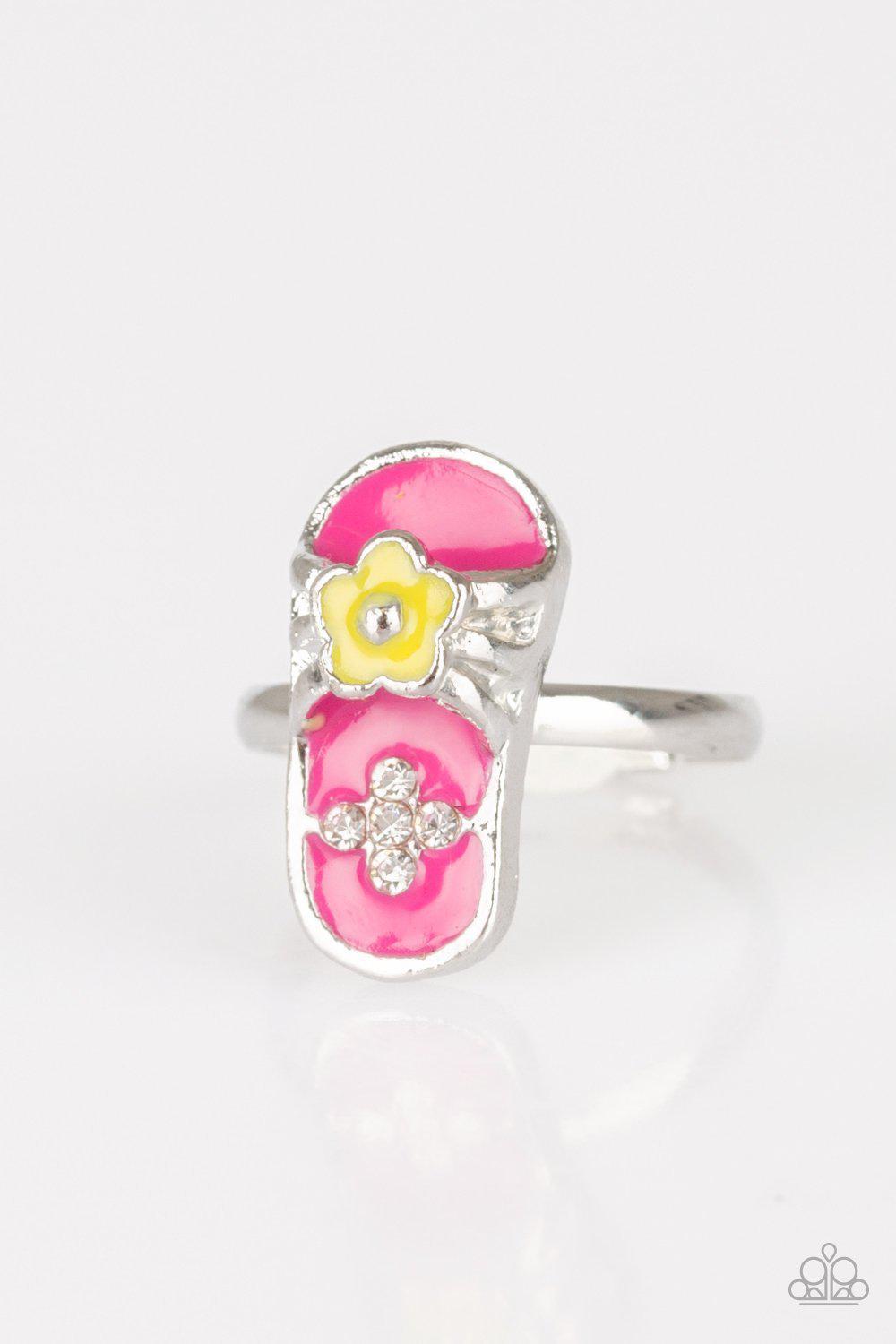 Starlet Shimmer Children's Flip Flop Rings - Paparazzi Accessories (set of 5)- on model - CarasShop.com - Paparazzi Jewelry by Cara Jewels