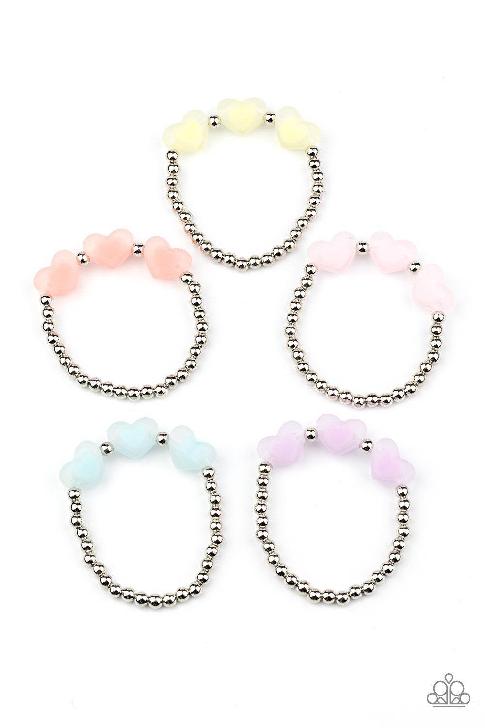 Starlet Shimmer Children's Frosted Heart Bracelets - Paparazzi Accessories (set of 5) - Full set -CarasShop.com - Paparazzi Jewelry by Cara Jewels