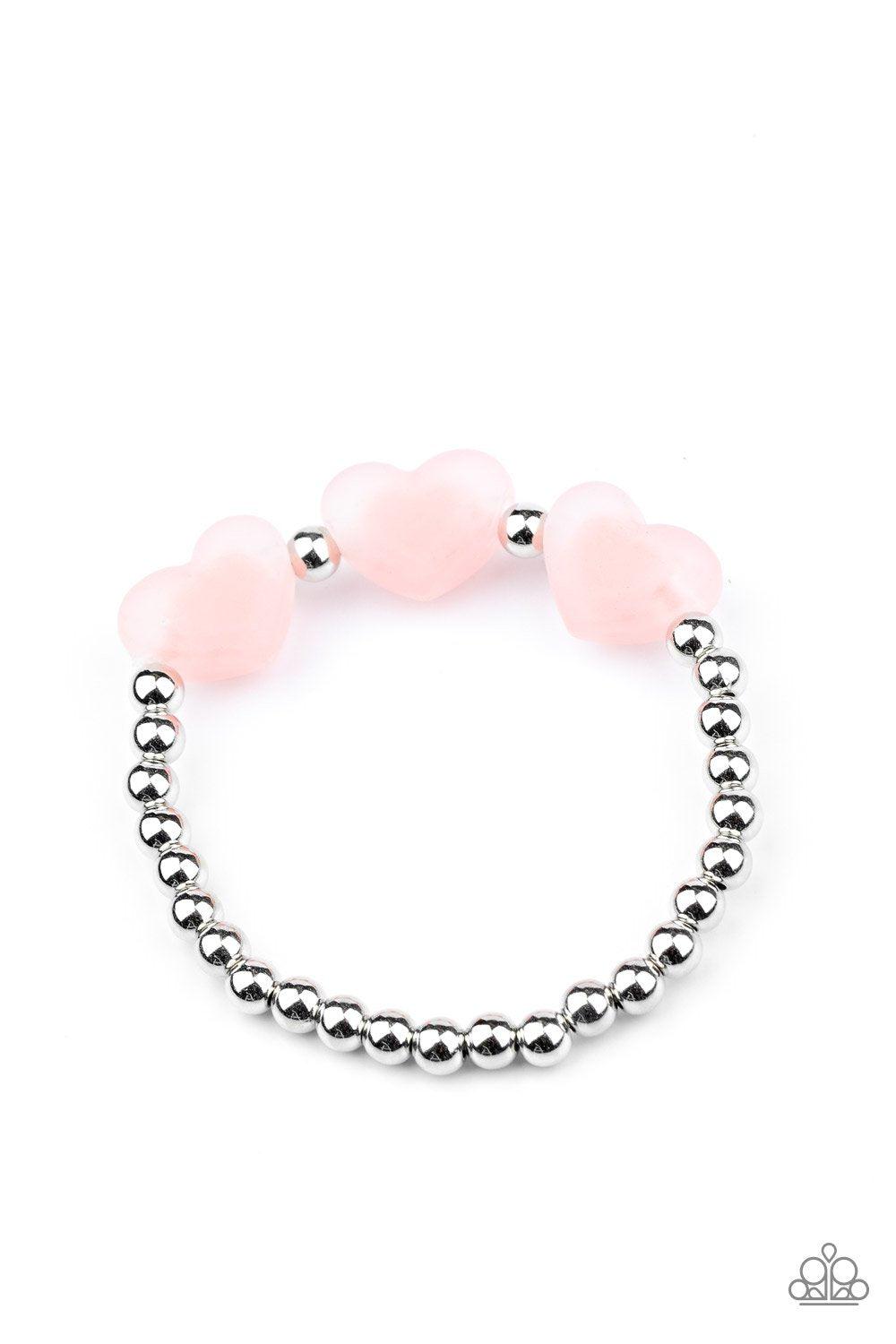 Starlet Shimmer Children's Frosted Heart Bracelets - Paparazzi Accessories (set of 5)- on model - CarasShop.com - Paparazzi Jewelry by Cara Jewels