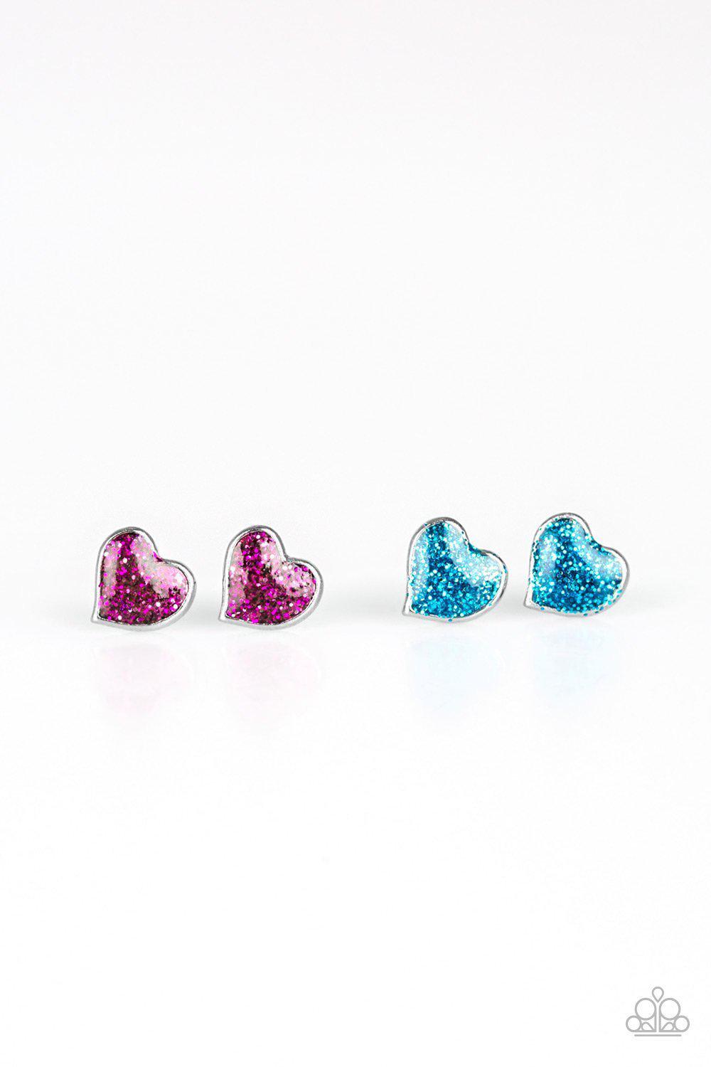 Starlet Shimmer Children's Glitter Heart Post Earrings - Paparazzi Accessories (set of 5) - Full set -CarasShop.com - Paparazzi Jewelry by Cara Jewels