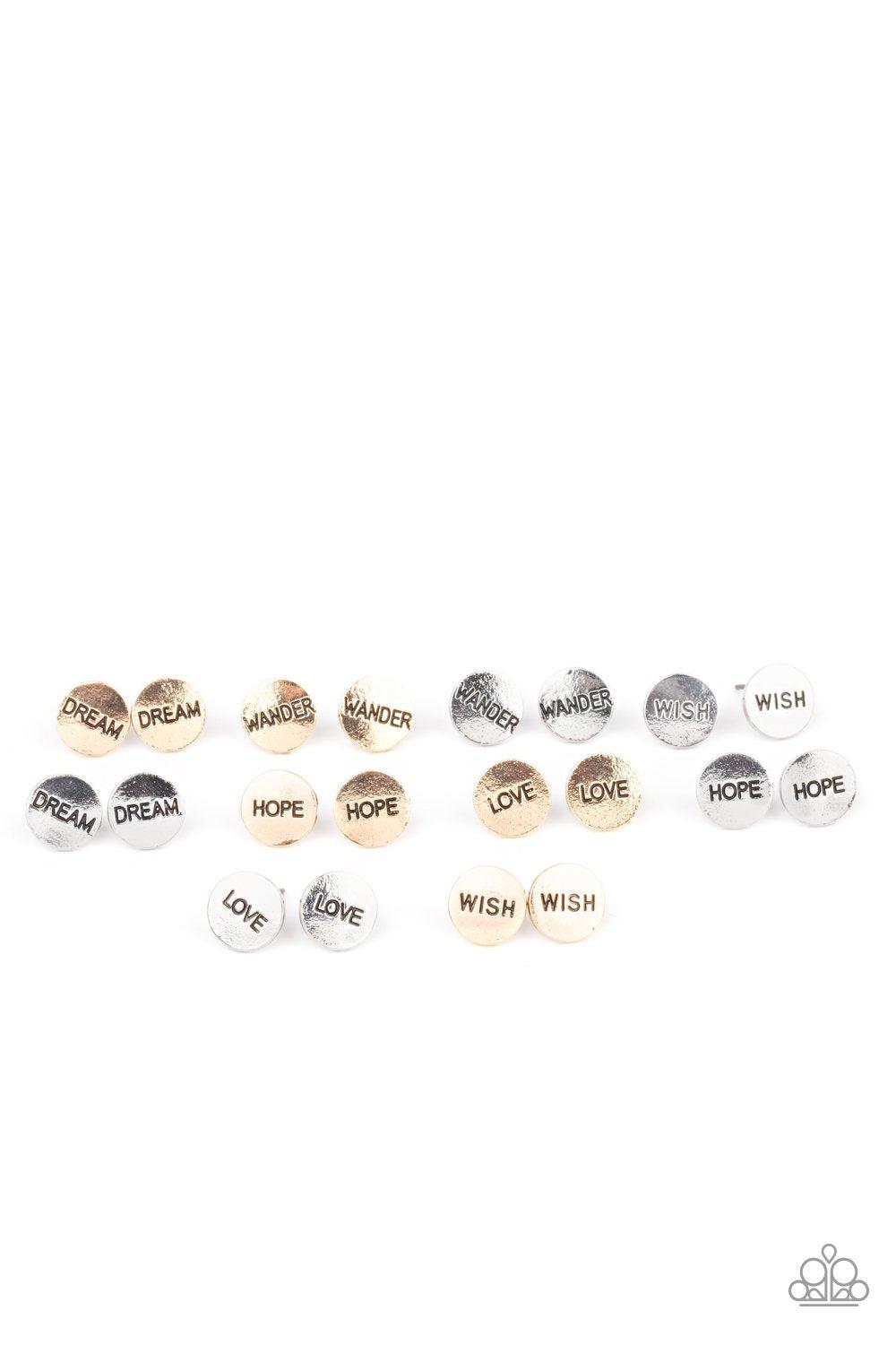 Starlet Shimmer Children's Gold and Silver Inspirational Post Earrings - Paparazzi Accessories (set of 10 pairs) - Full set -CarasShop.com - Paparazzi Jewelry by Cara Jewels