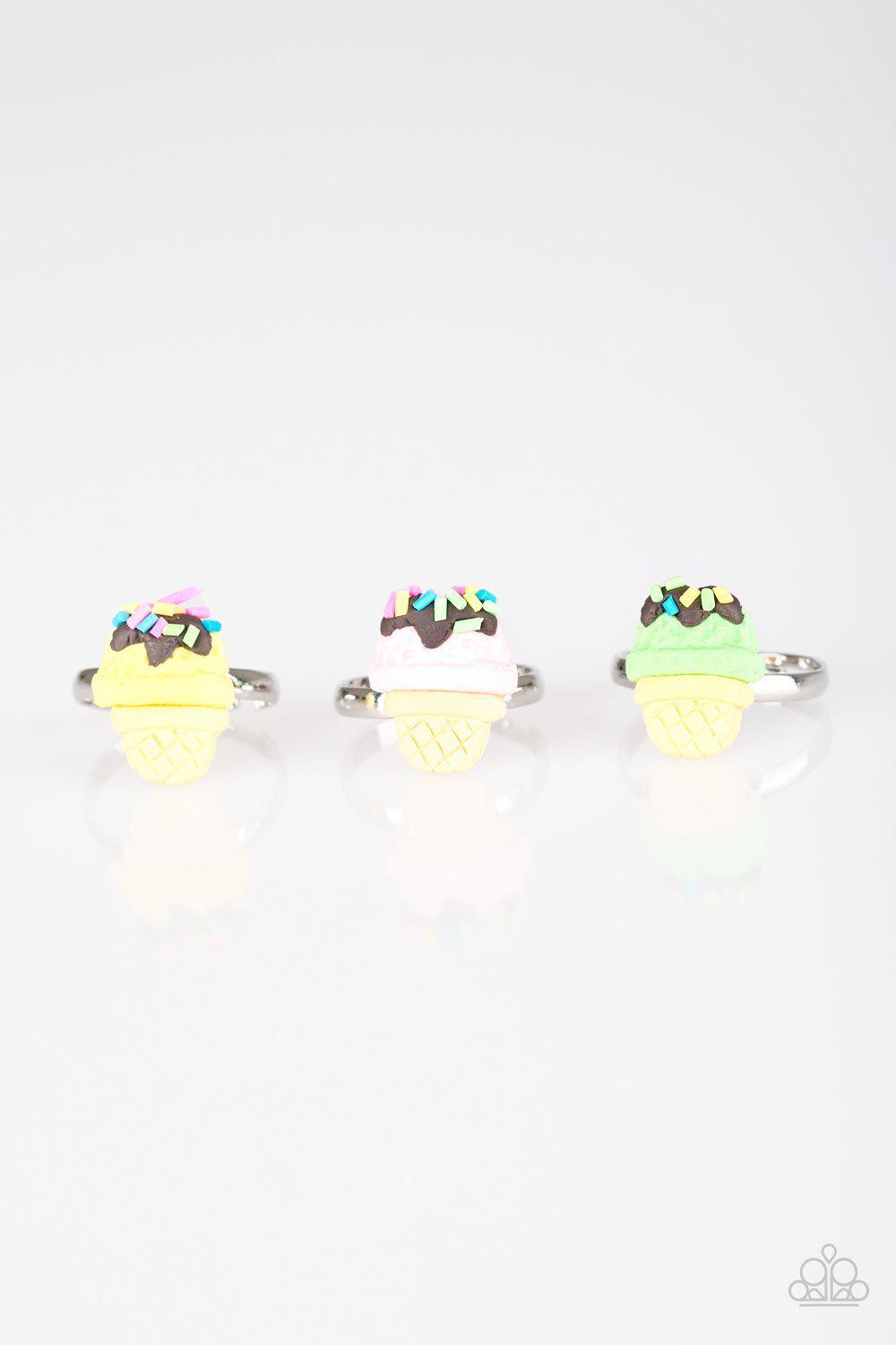 Starlet Shimmer Children's Ice Cream Cone Rings - Paparazzi Accessories (set of 5)- on model - CarasShop.com - Paparazzi Jewelry by Cara Jewels