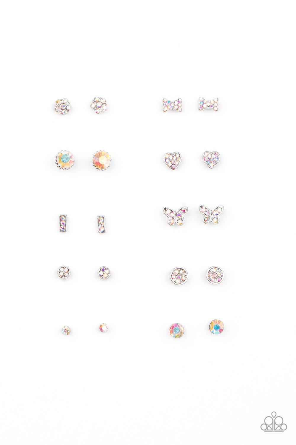 Starlet Shimmer Children's Iridescent Rhinestone Post Earrings v2 - Paparazzi Accessories (set of 10 pairs) - Full set -CarasShop.com - Paparazzi Jewelry by Cara Jewels