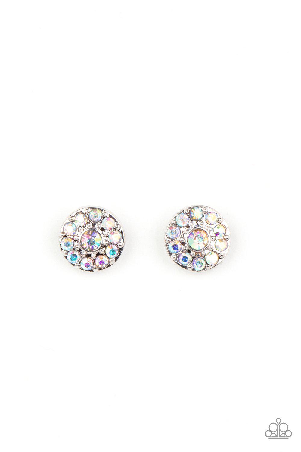 Starlet Shimmer Children's Iridescent Rhinestone Post Earrings v3 - Paparazzi Accessories (set of 10 pairs)- on model - CarasShop.com - Paparazzi Jewelry by Cara Jewels