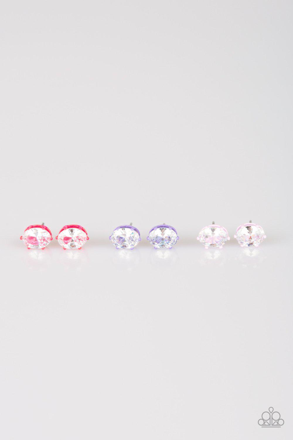Starlet Shimmer Children's Large White Rhinestone Post Earrings - Paparazzi Accessories (set of 5 pairs) - Full set -CarasShop.com - Paparazzi Jewelry by Cara Jewels