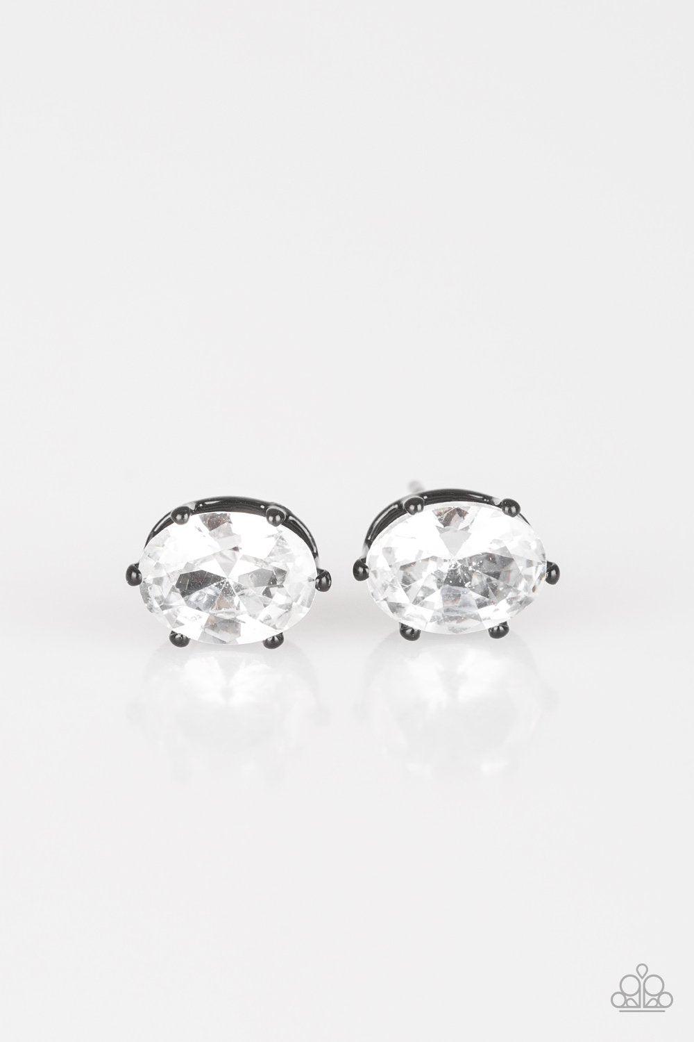 Starlet Shimmer Children's Large White Rhinestone Post Earrings - Paparazzi Accessories (set of 5 pairs)- on model - CarasShop.com - Paparazzi Jewelry by Cara Jewels