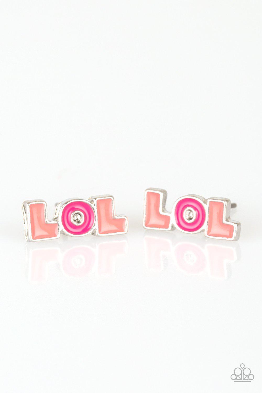 Starlet Shimmer Children's LOL Post Earrings - Paparazzi Accessories (set of 5)- on model - CarasShop.com - Paparazzi Jewelry by Cara Jewels