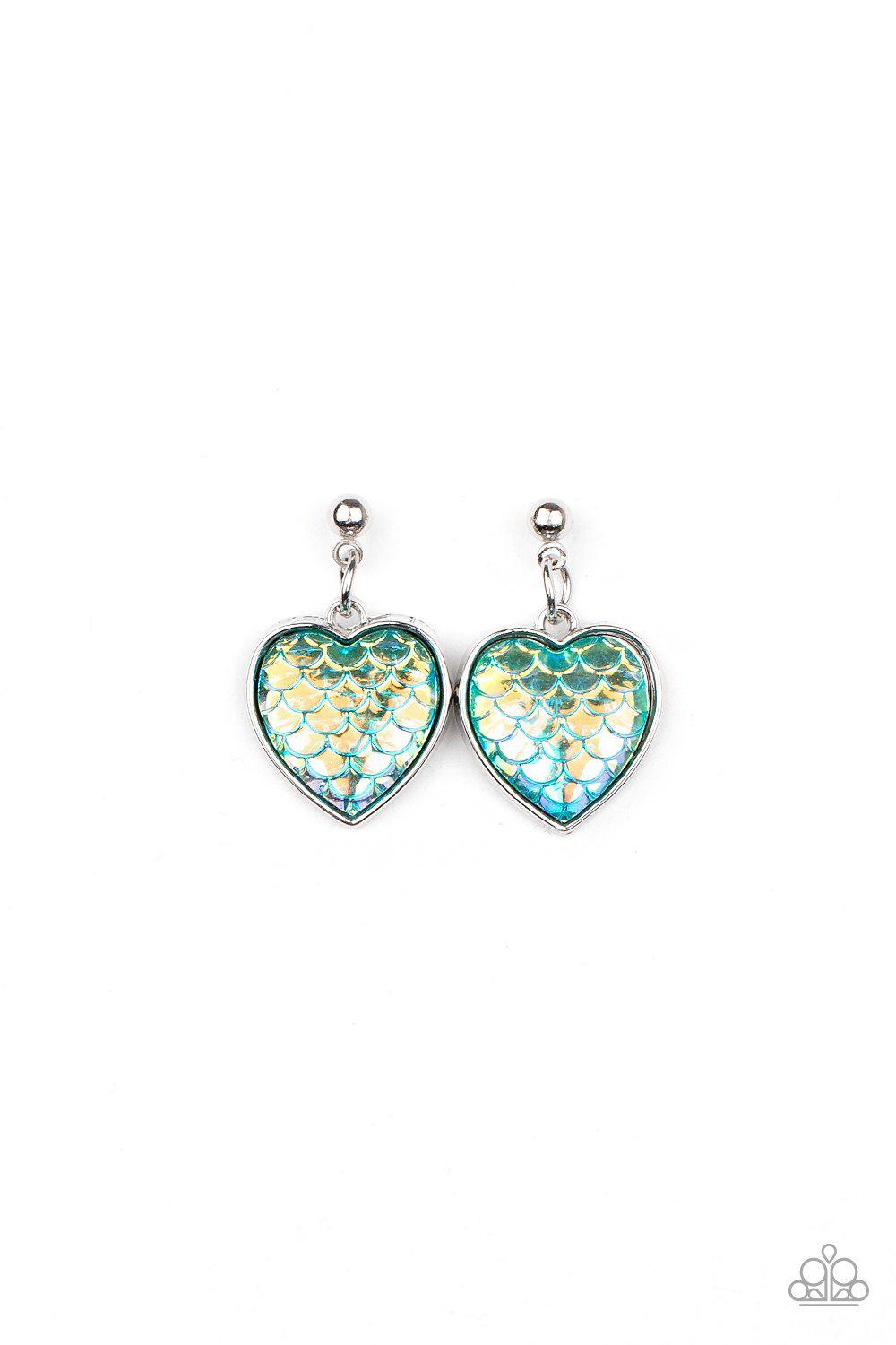 Starlet Shimmer Children's Mermaid Heart Post Earrings - Paparazzi Accessories (set of 5) - Full set -CarasShop.com - Paparazzi Jewelry by Cara Jewels
