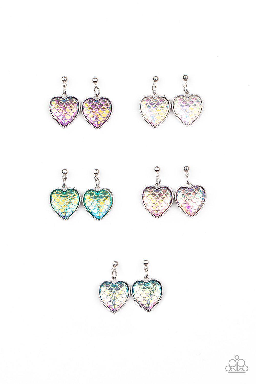 Starlet Shimmer Children's Mermaid Heart Post Earrings - Paparazzi Accessories (set of 5)- on model - CarasShop.com - Paparazzi Jewelry by Cara Jewels