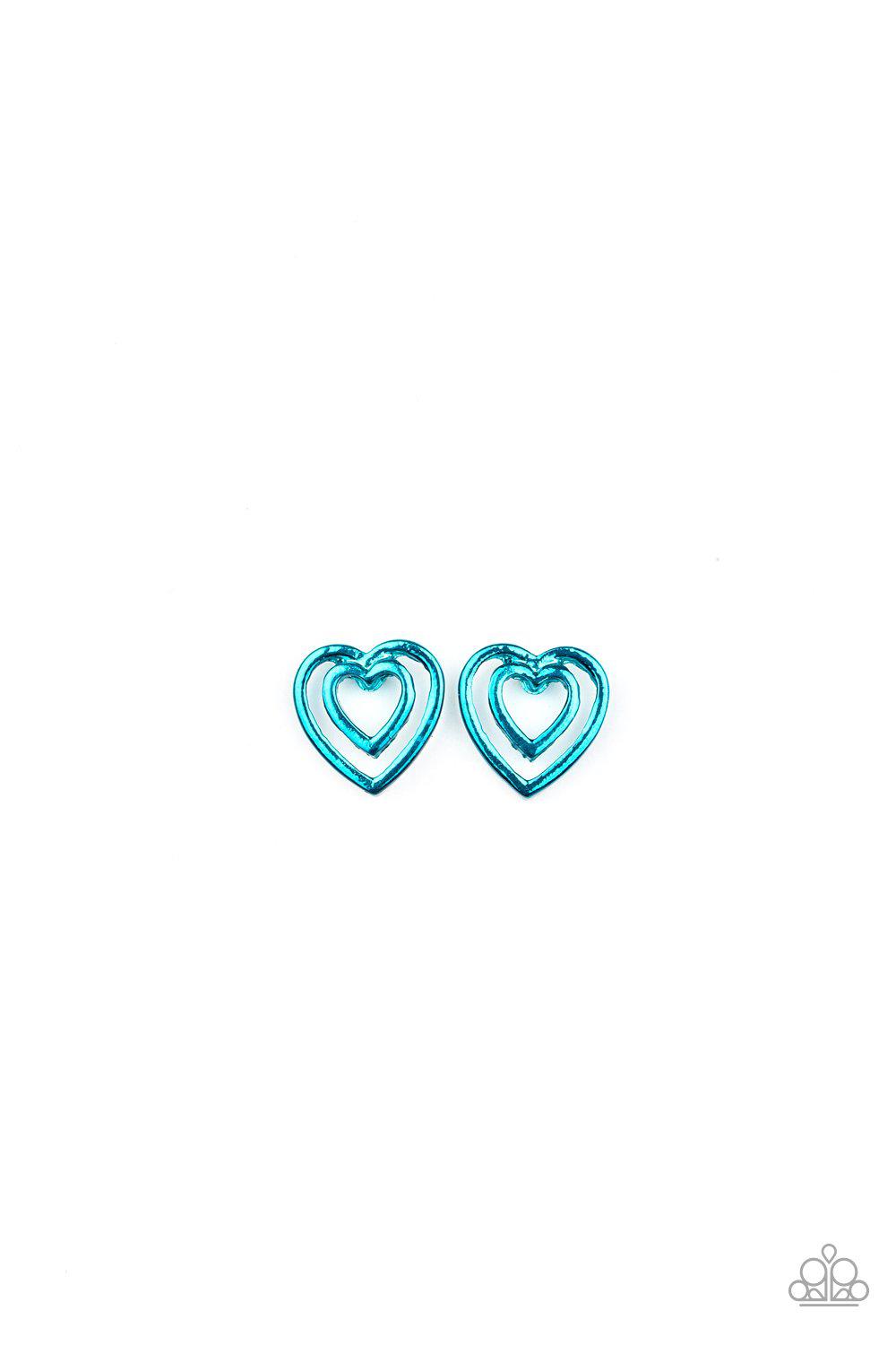 Starlet Shimmer Children's Metallic Heart Post Earrings - Paparazzi Accessories (set of 5 pairs)- on model - CarasShop.com - Paparazzi Jewelry by Cara Jewels