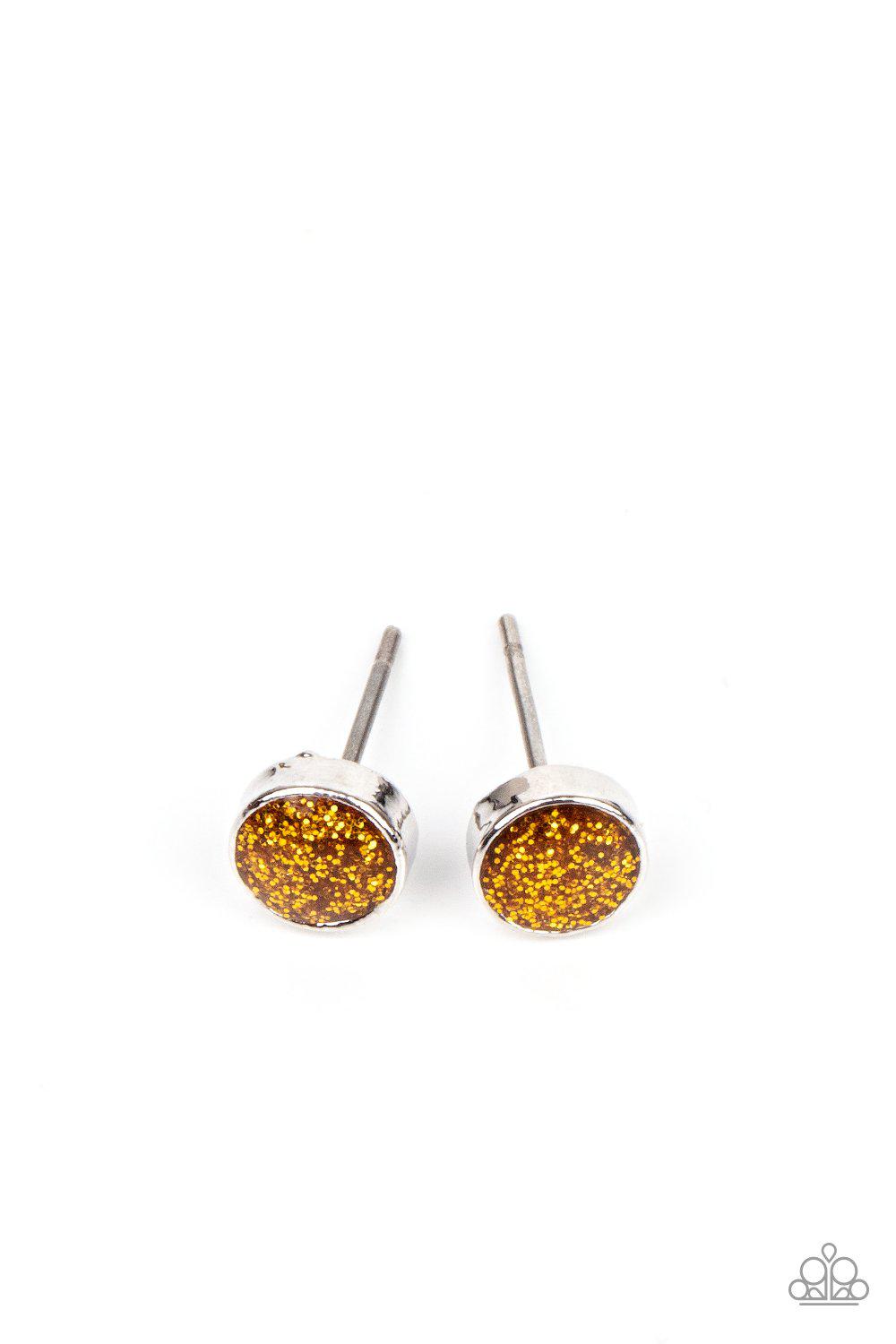 Starlet Shimmer Children's Multi-color Glittery Rhinestone Post Earrings - Paparazzi Accessories (set of 10 pairs)- on model - CarasShop.com - Paparazzi Jewelry by Cara Jewels