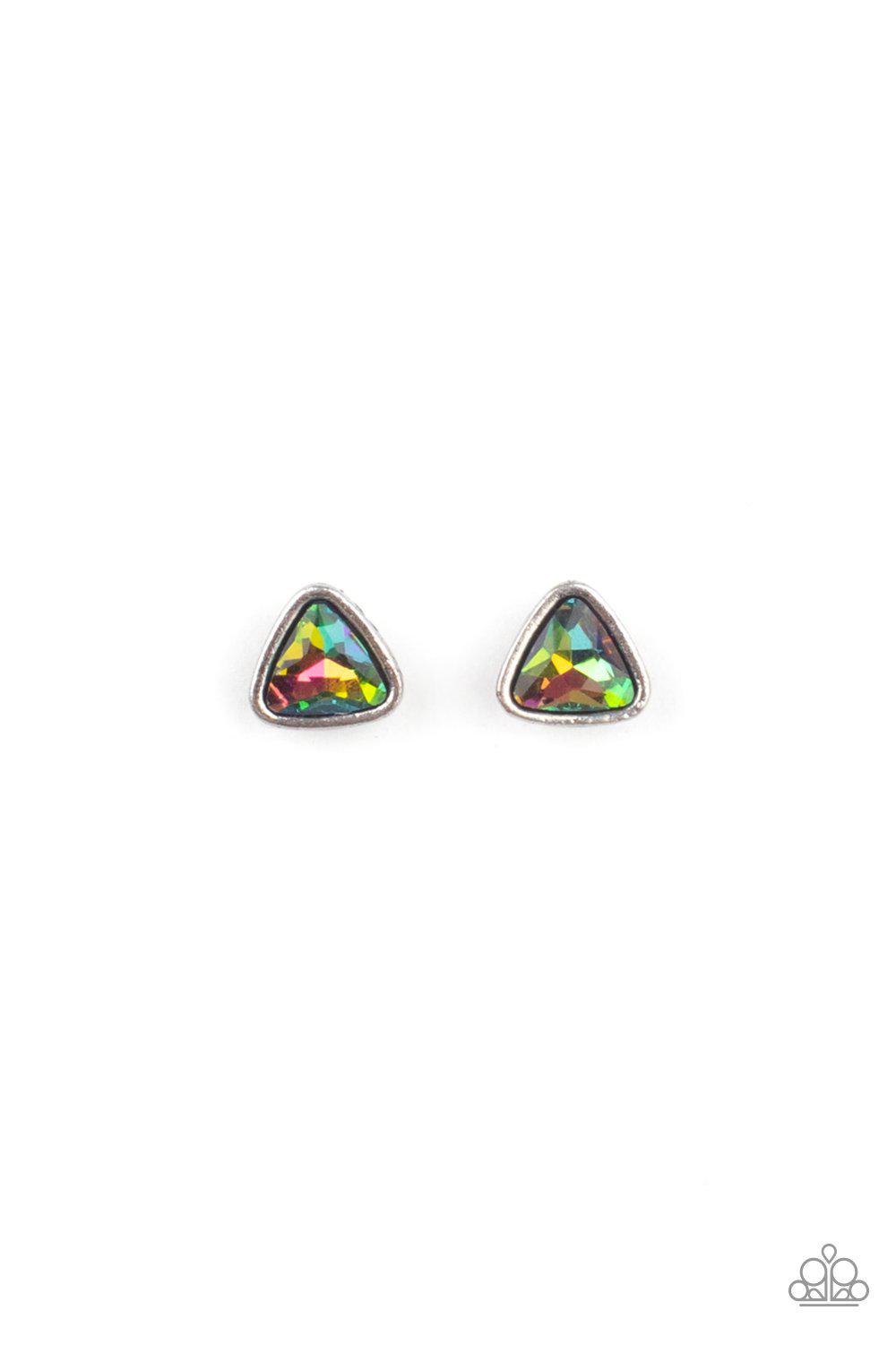 Starlet Shimmer Children's "Oil Spill" Rhinestone Post Earrings v3 - Paparazzi Accessories (set of 10 pairs)- on model - CarasShop.com - Paparazzi Jewelry by Cara Jewels
