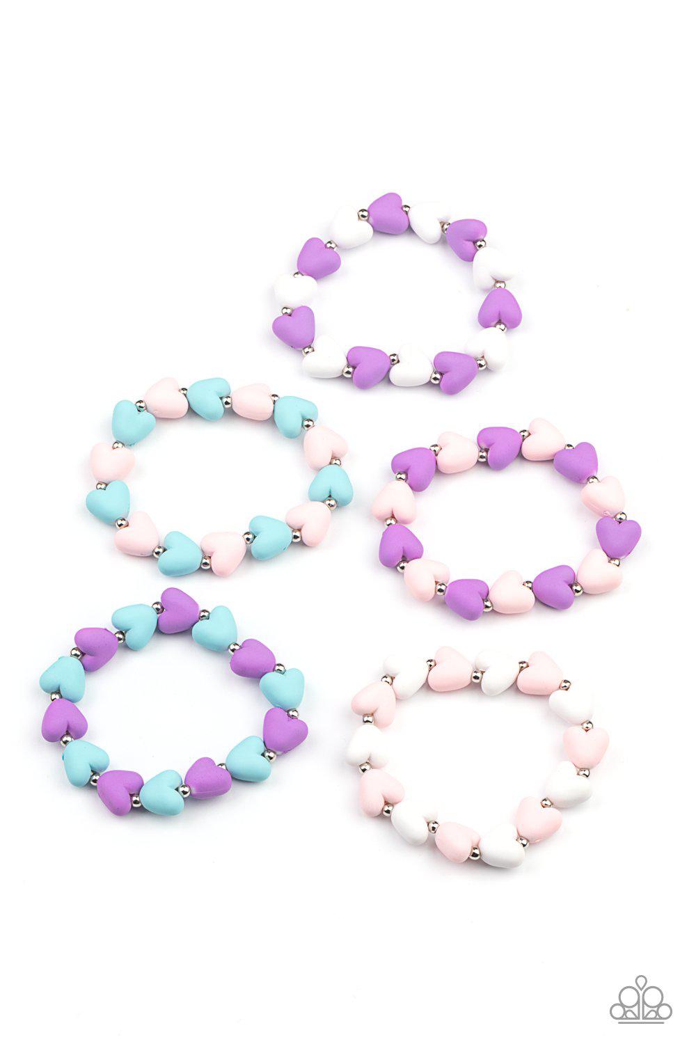 Starlet Shimmer Children's Pastel Heart Bracelets - Paparazzi Accessories (set of 5) - Full set -CarasShop.com - Paparazzi Jewelry by Cara Jewels