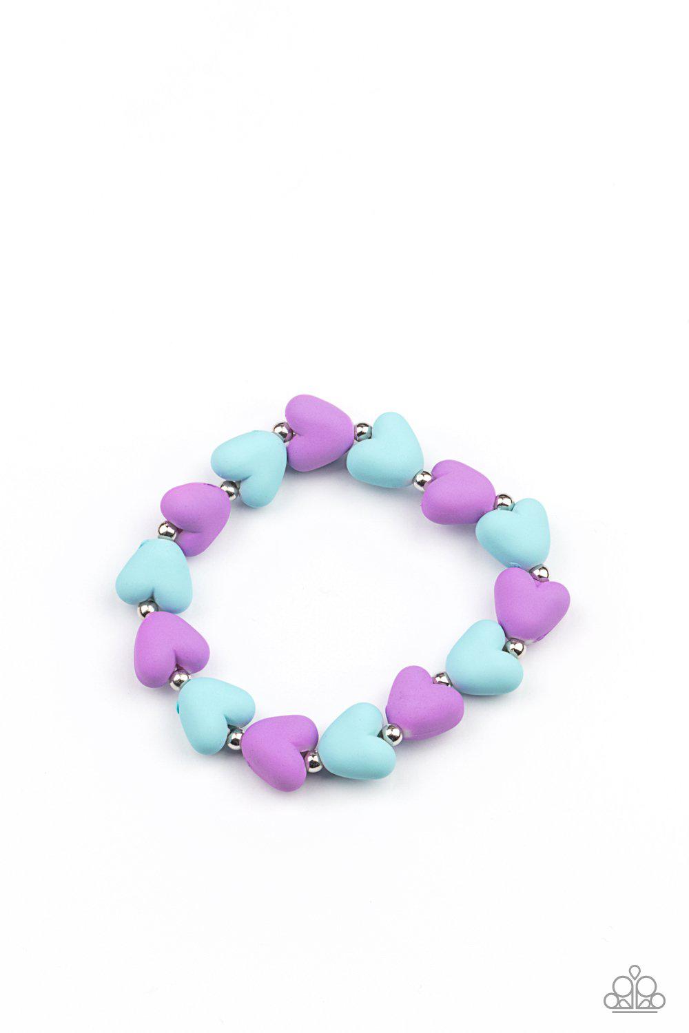 Starlet Shimmer Children's Pastel Heart Bracelets - Paparazzi Accessories (set of 5)- on model - CarasShop.com - Paparazzi Jewelry by Cara Jewels