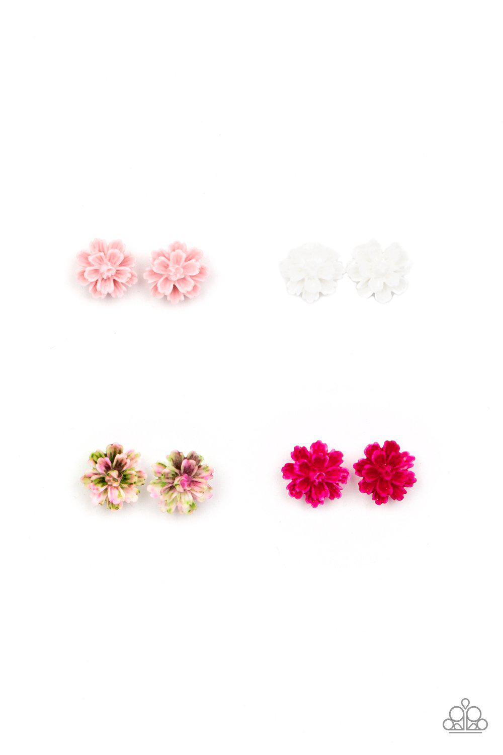 Starlet Shimmer Children's Pink and White Flower Post Earrings - Paparazzi Accessories (set of 5 pairs) - Full set -CarasShop.com - Paparazzi Jewelry by Cara Jewels