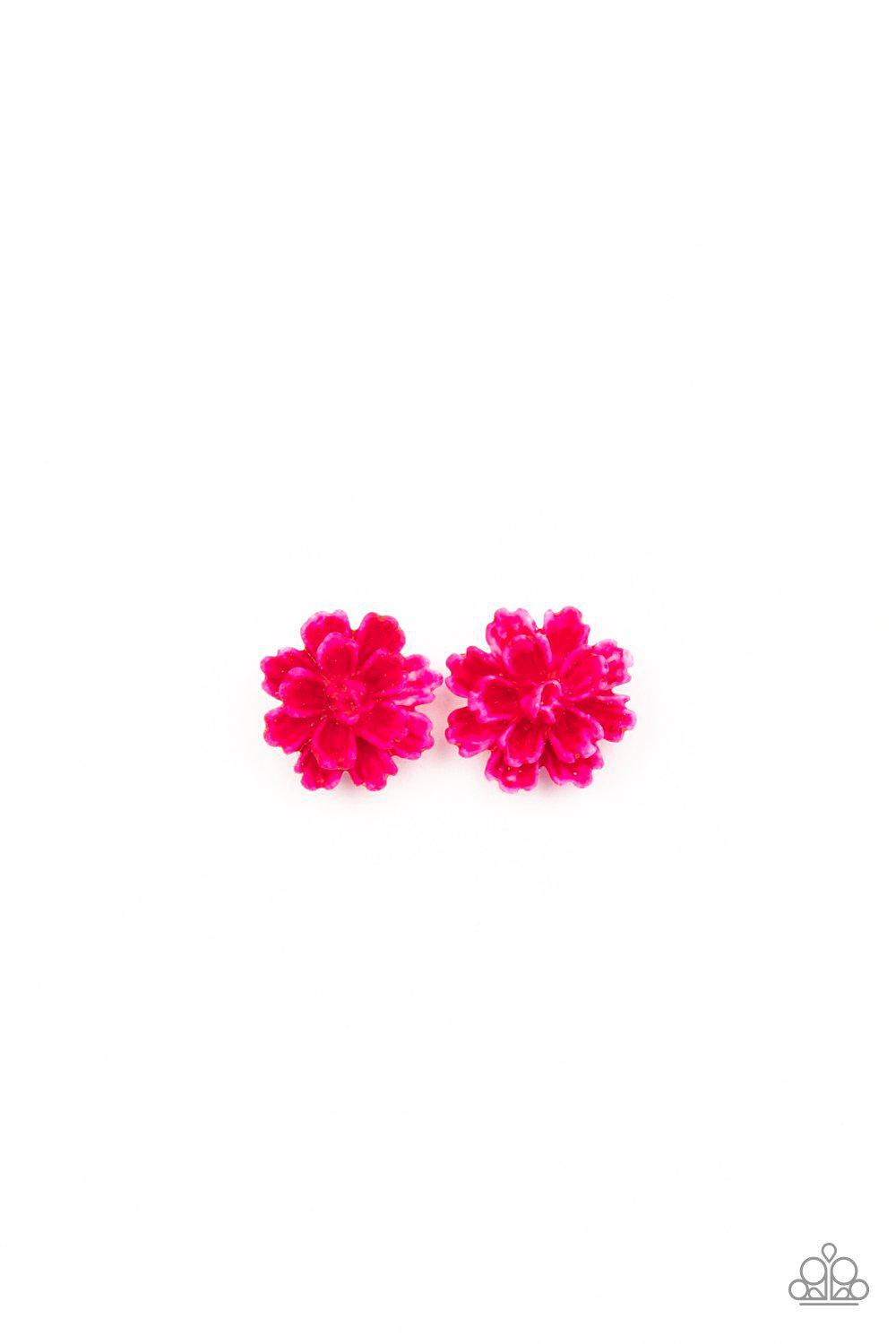 Starlet Shimmer Children's Pink and White Flower Post Earrings - Paparazzi Accessories (set of 5 pairs)- on model - CarasShop.com - Paparazzi Jewelry by Cara Jewels