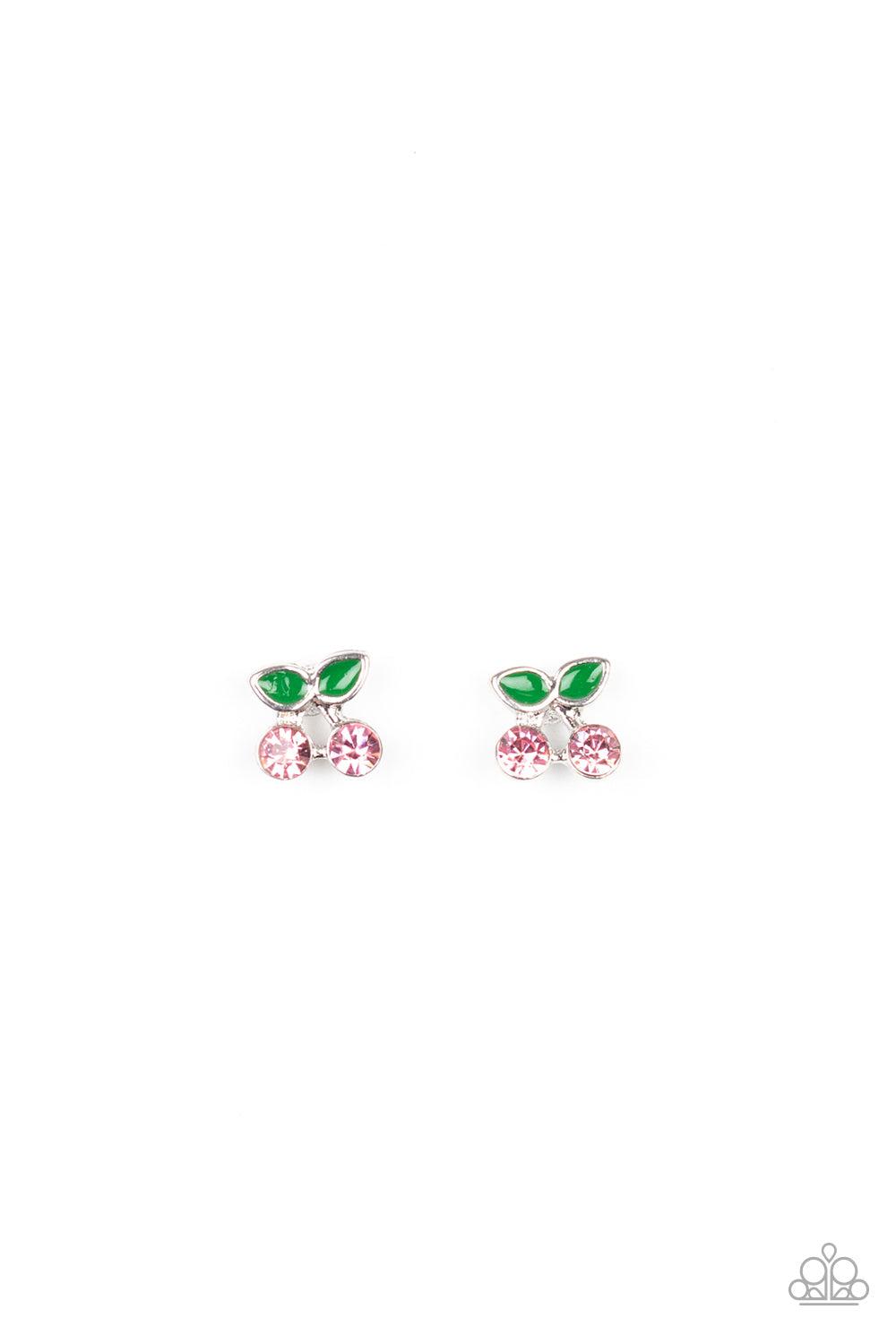 Starlet Shimmer Children's Pink Gem Post Earrings - Paparazzi Accessories- on model - CarasShop.com - Paparazzi Jewelry by Cara Jewels