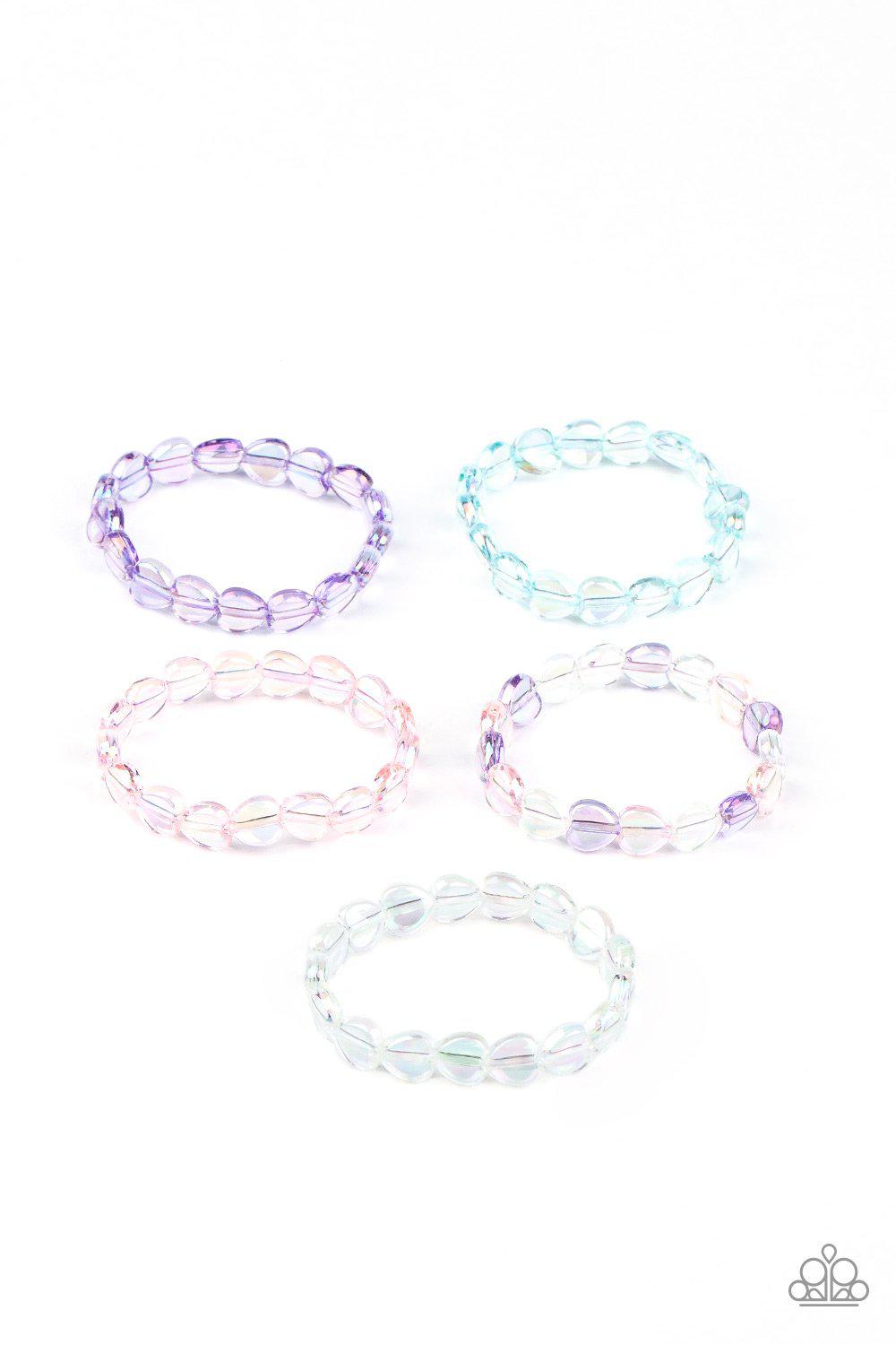 Starlet Shimmer Children's Pink Purple and Blue Heart Bracelets - Paparazzi Accessories (set of 5)- on model - CarasShop.com - Paparazzi Jewelry by Cara Jewels