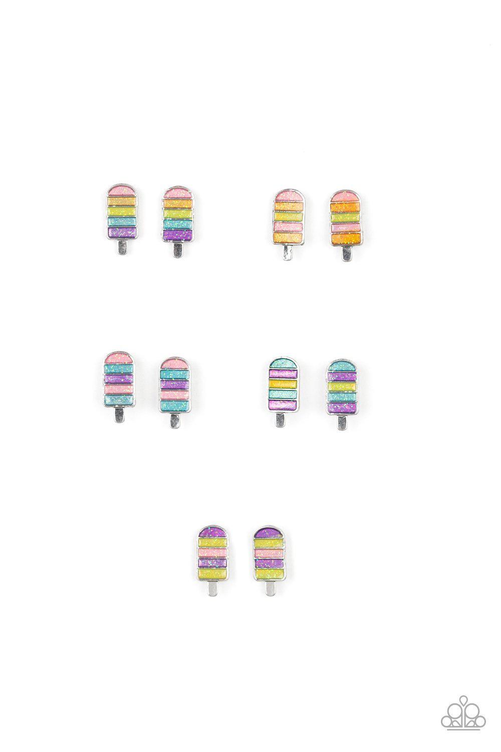 Starlet Shimmer Children's Popsicle Post Earrings - Paparazzi Accessories (set of 5)- on model - CarasShop.com - Paparazzi Jewelry by Cara Jewels