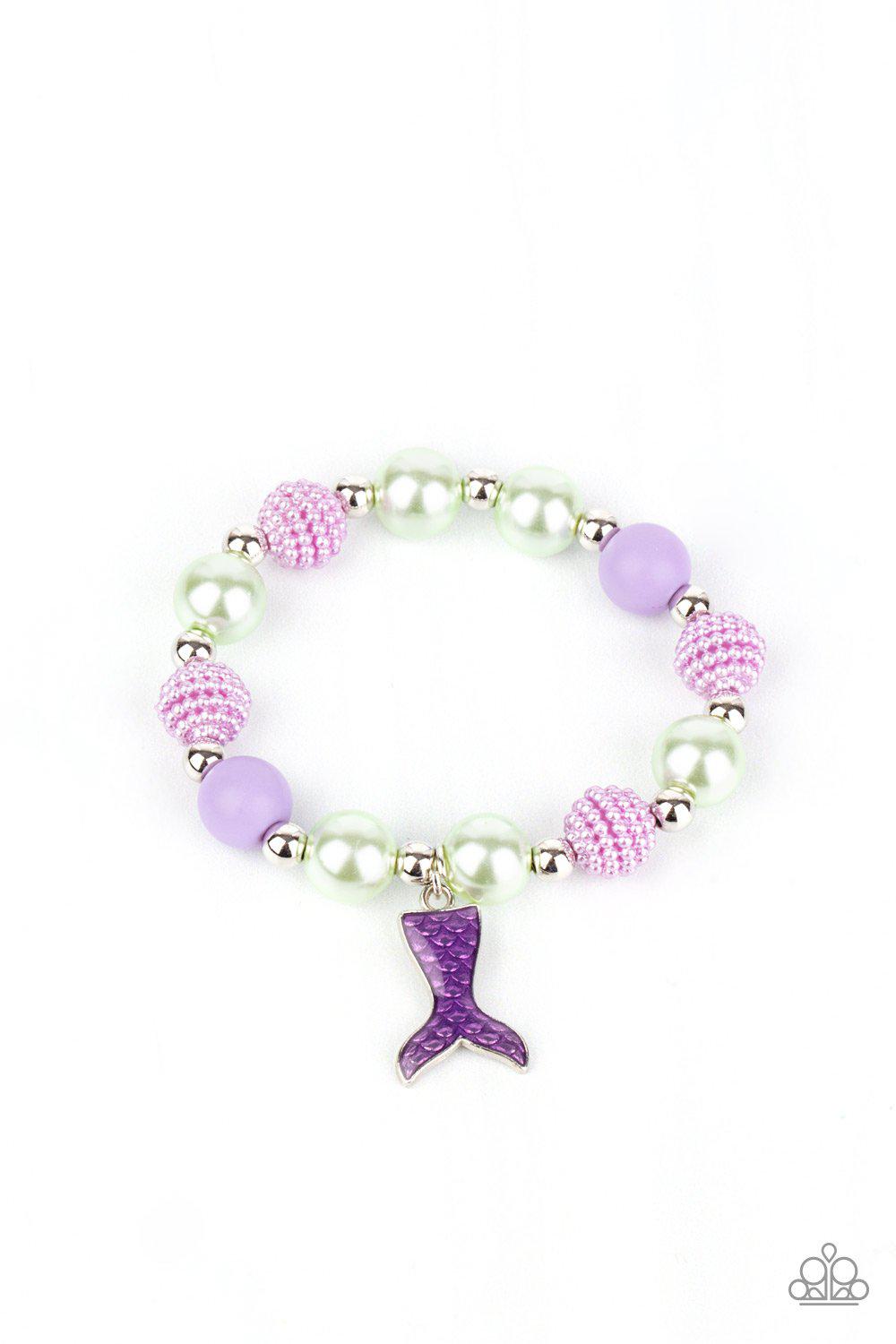 Starlet Shimmer Children's Purple and Green Mermaid Tail Bracelets - Paparazzi Accessories (set of 5)- on model - CarasShop.com - Paparazzi Jewelry by Cara Jewels