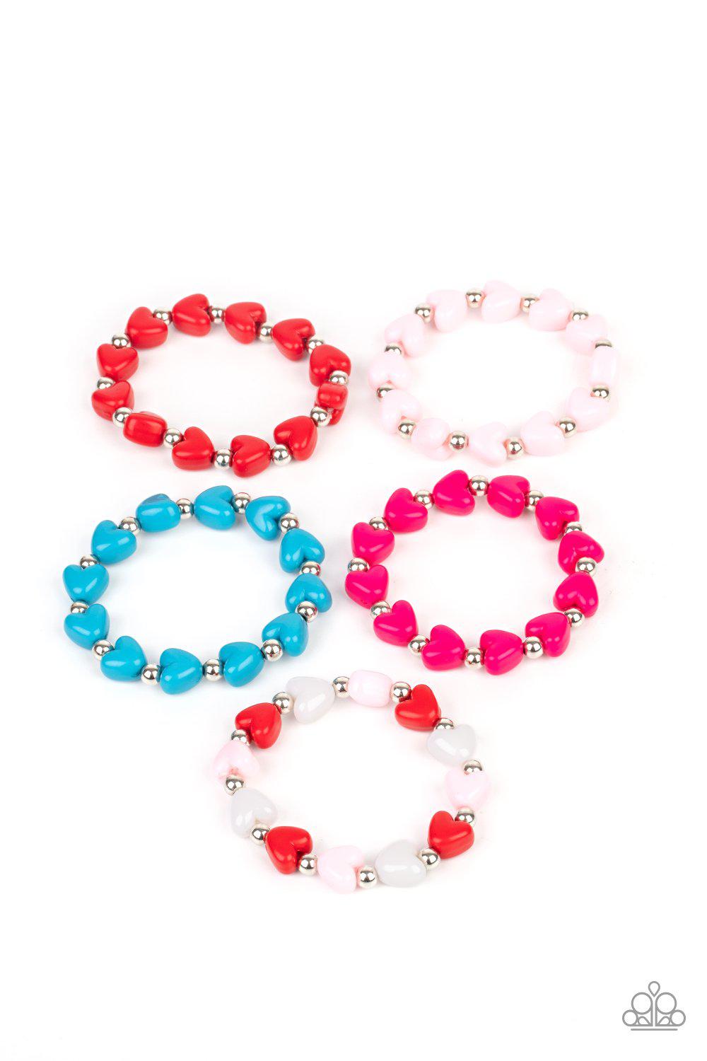 Starlet Shimmer Children's Red, Pink and Blue Heart Bracelets - Paparazzi Accessories (set of 5) - Full set -CarasShop.com - Paparazzi Jewelry by Cara Jewels