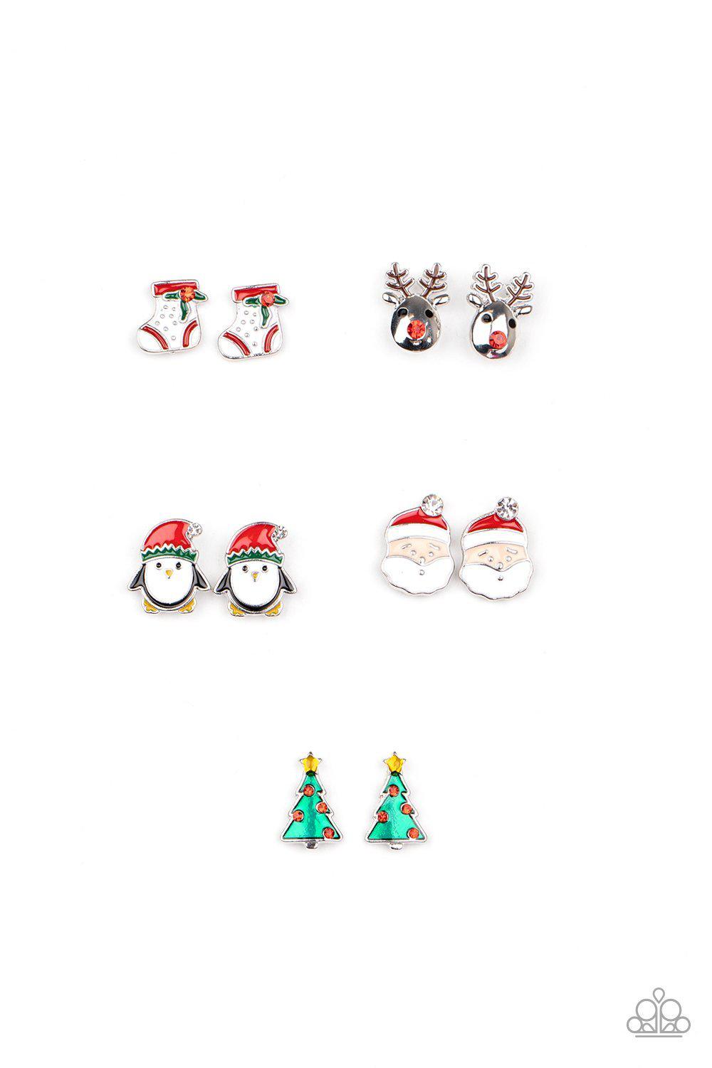 Starlet Shimmer Children's Rhinestone Accent Christmas Holiday Post Earrings - Paparazzi Accessories (set of 5 pairs) - Full set -CarasShop.com - Paparazzi Jewelry by Cara Jewels
